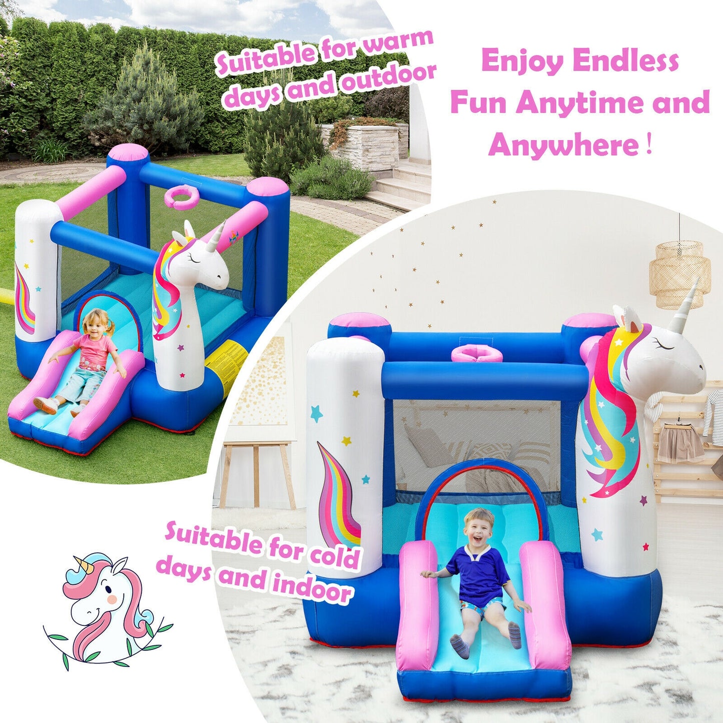 Kids Inflatable Bounce House with 380W Blower Kids Crystal