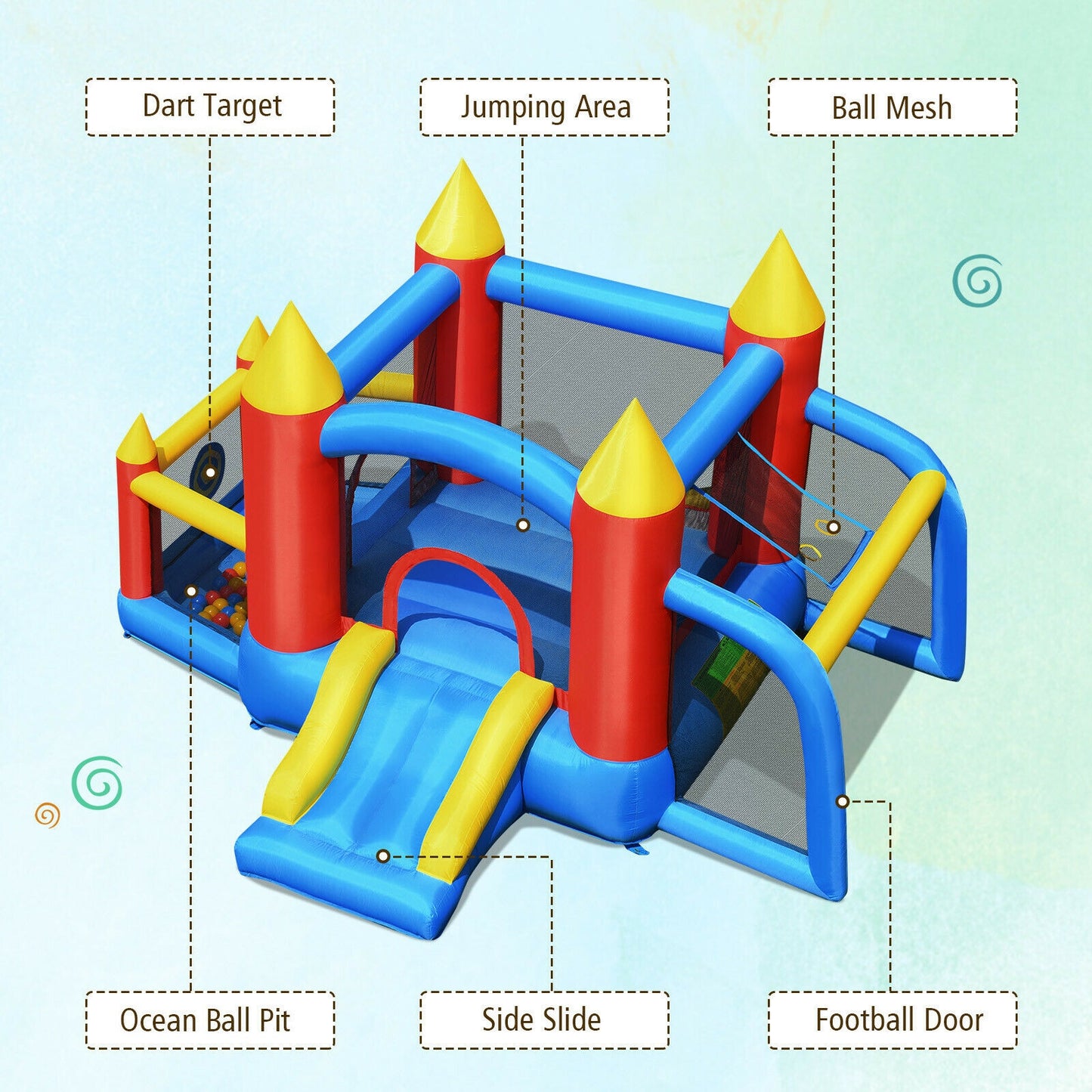 Kid Inflatable Slide Jumping Castle Bounce House with 740w Blower Kids Crystal