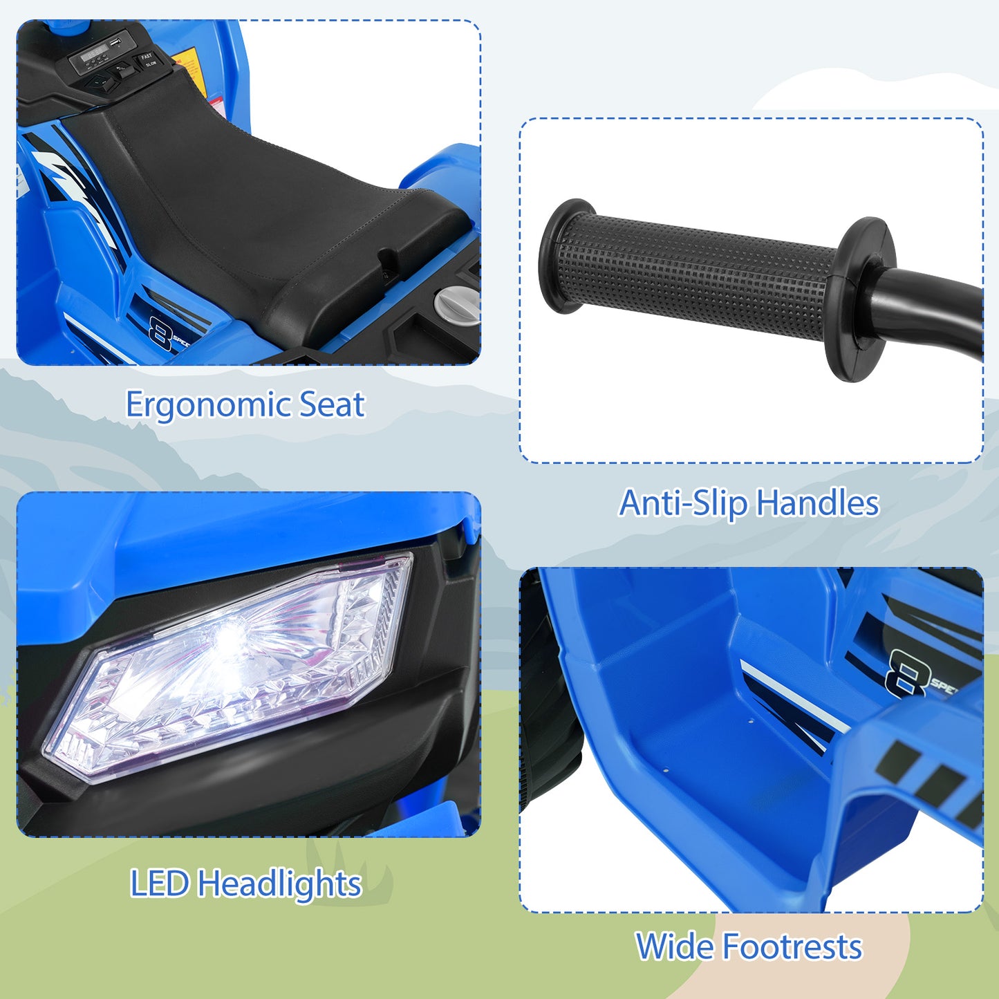 24V Kids Ride-On Electric ATV with Wireless Connection for Toddlers 3-8 Years Old-Blue Kids Crystal