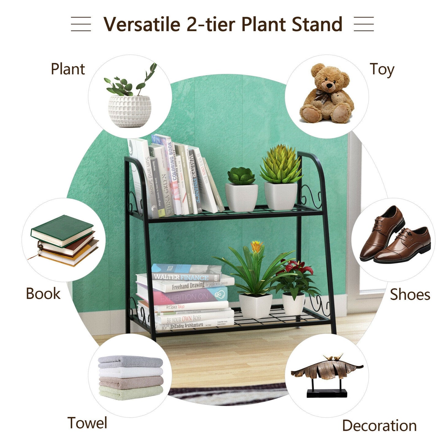2-tier Patio Metal Plant Stand Kids Crystal