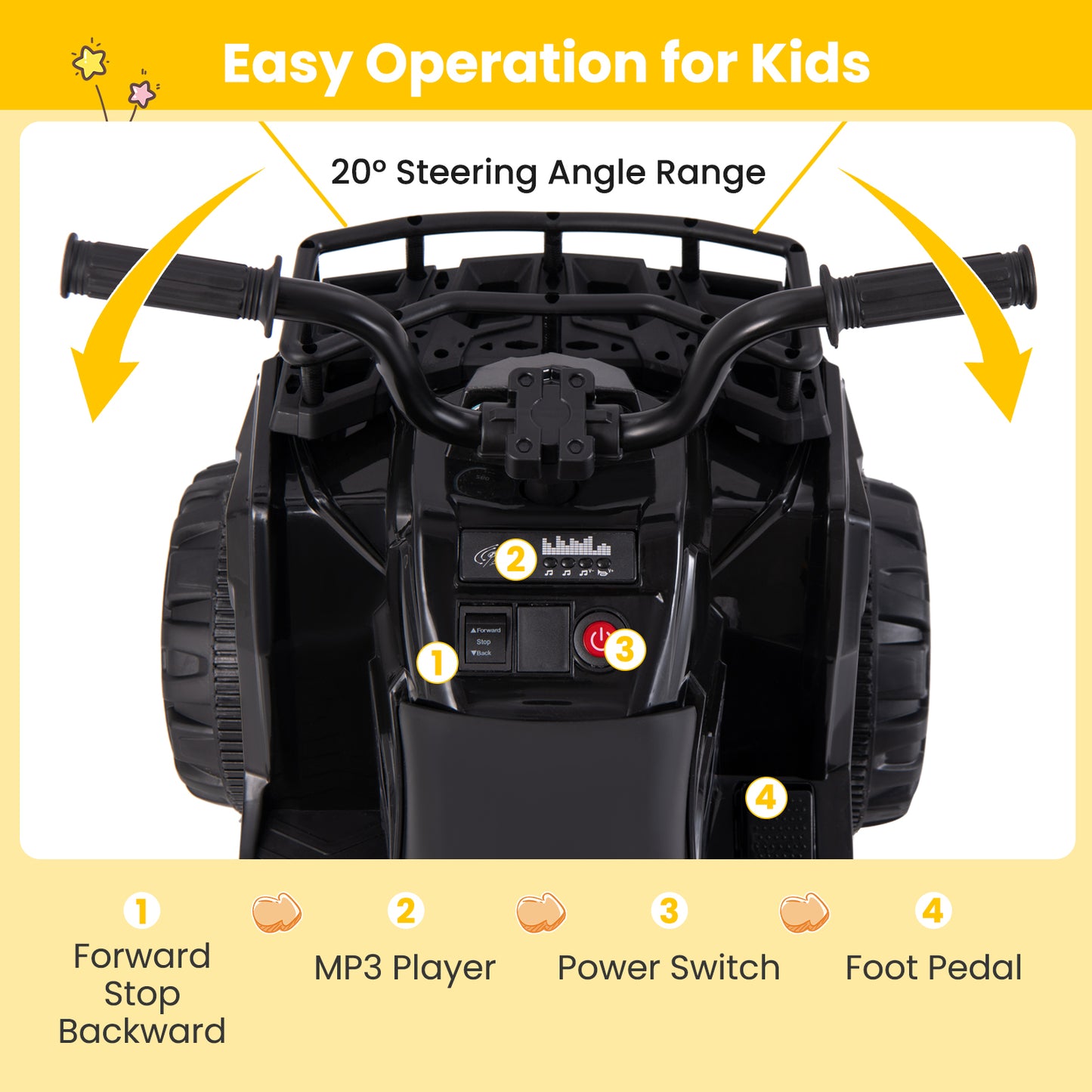 6V Kids Ride On Electric ATV with LED Headlights and MP3 Player-Black