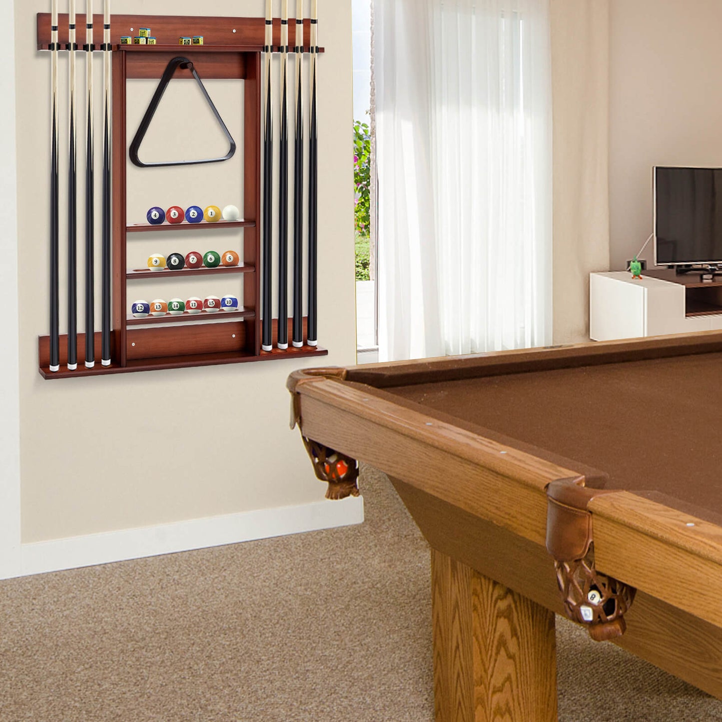 Wall-mounted Billiards Pool Cue Rack Only-Brown Kids Crystal