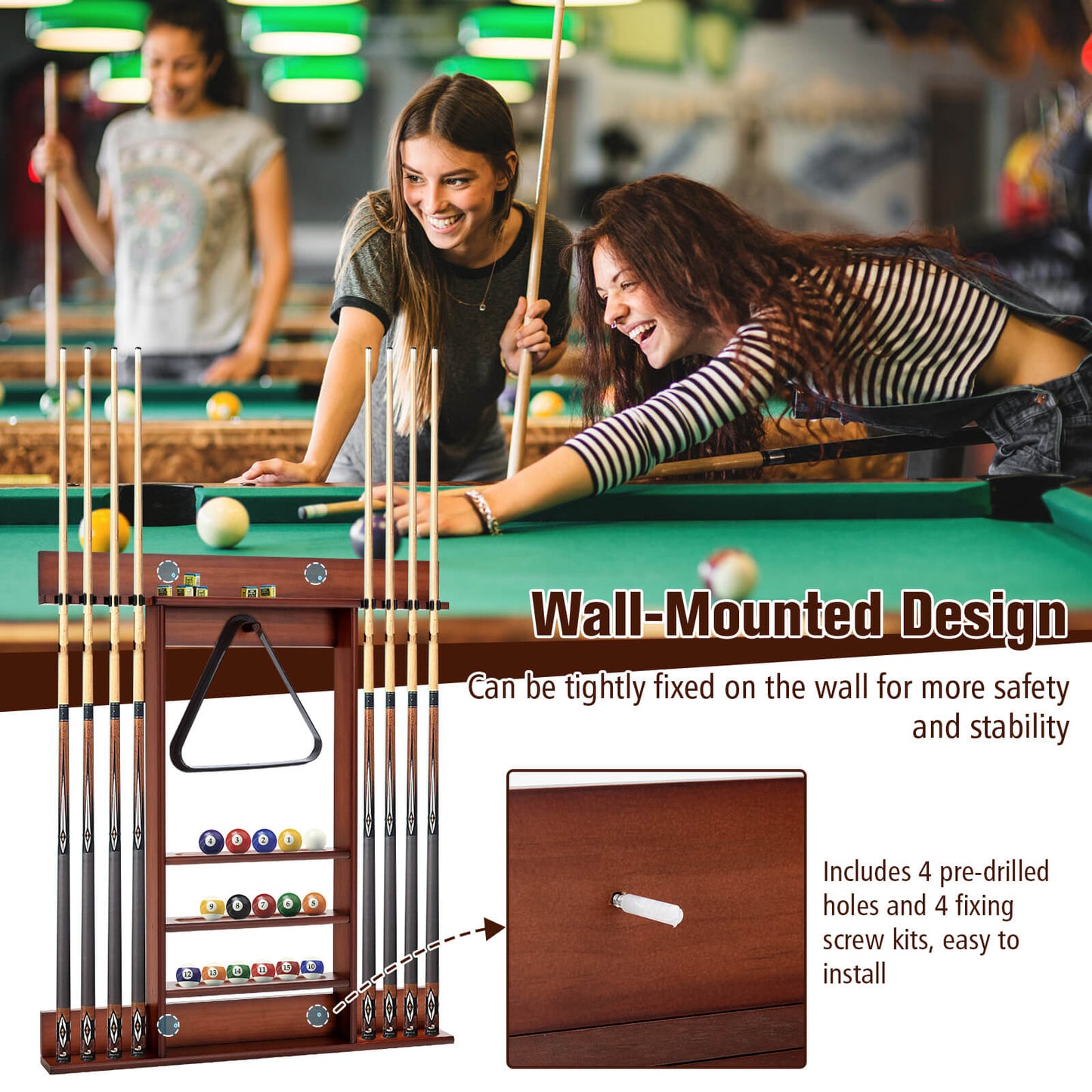 Wall-mounted Billiards Pool Cue Rack Only-Brown Kids Crystal