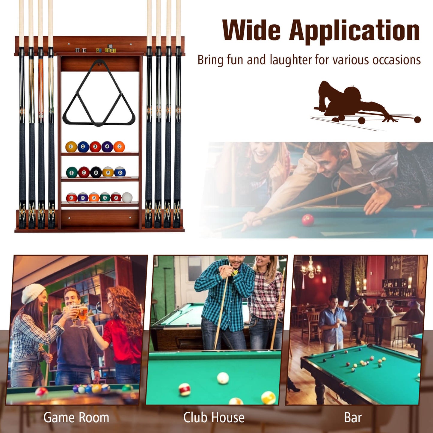 Wall-mounted Billiards Pool Cue Rack Only-Brown Kids Crystal