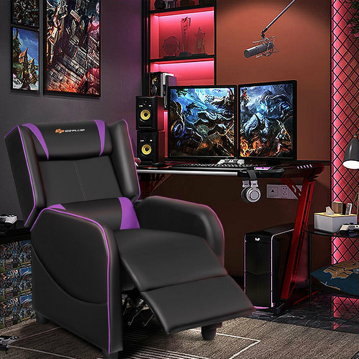 Home Massage Gaming Recliner Chair-Purple Kids Crystal