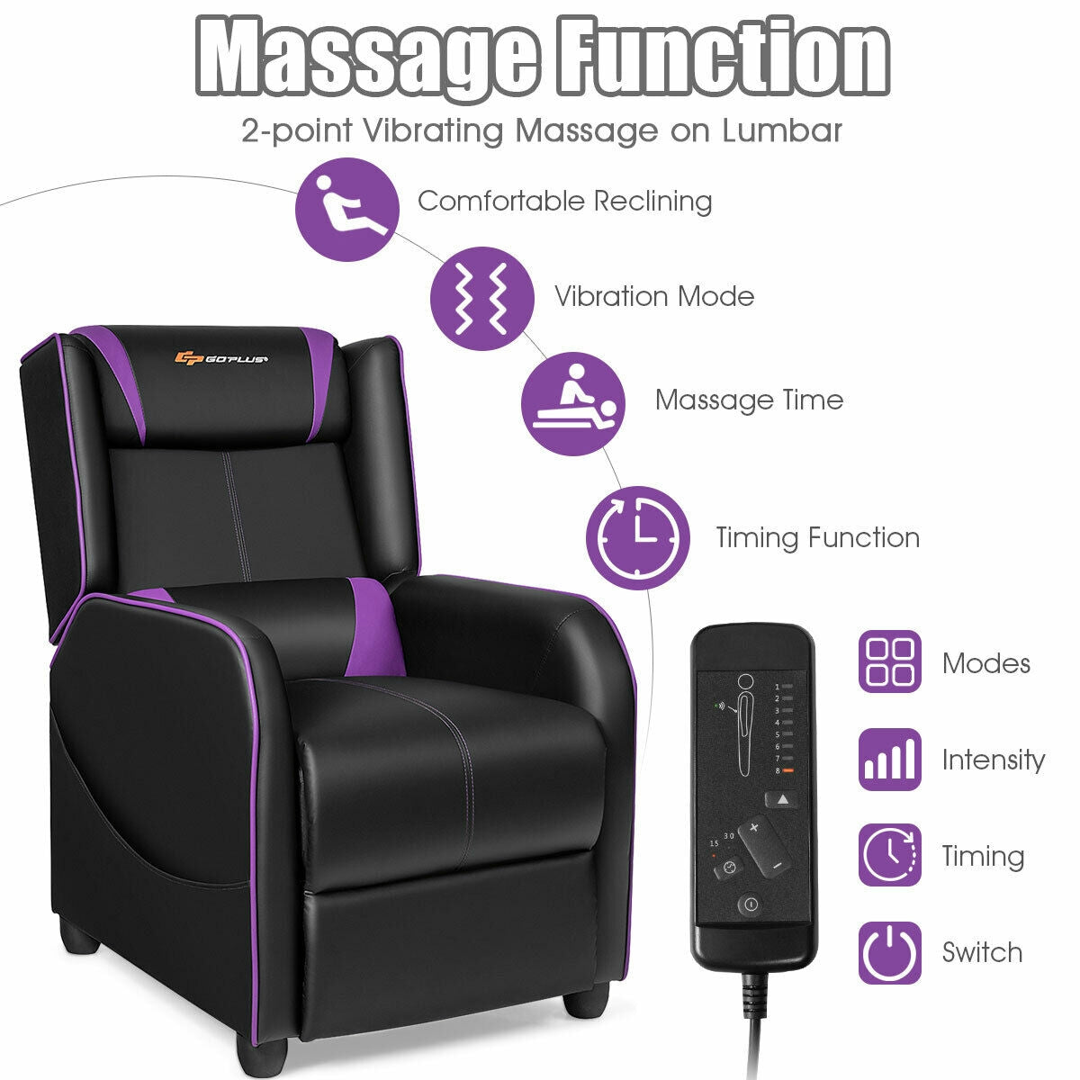 Home Massage Gaming Recliner Chair-Purple Kids Crystal