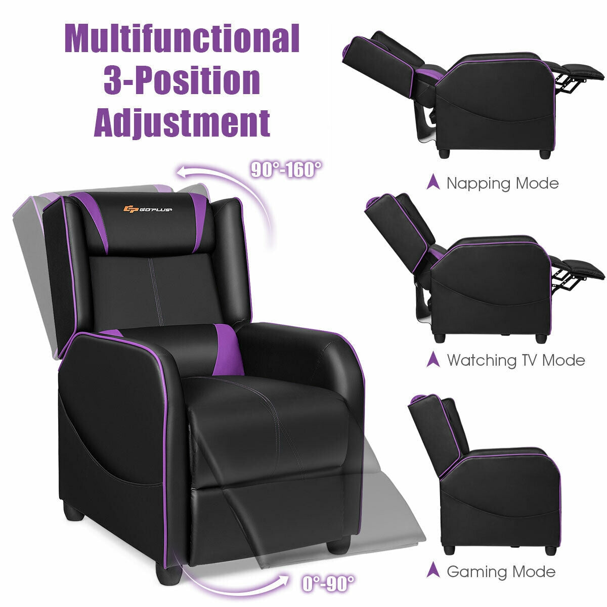 Home Massage Gaming Recliner Chair-Purple Kids Crystal
