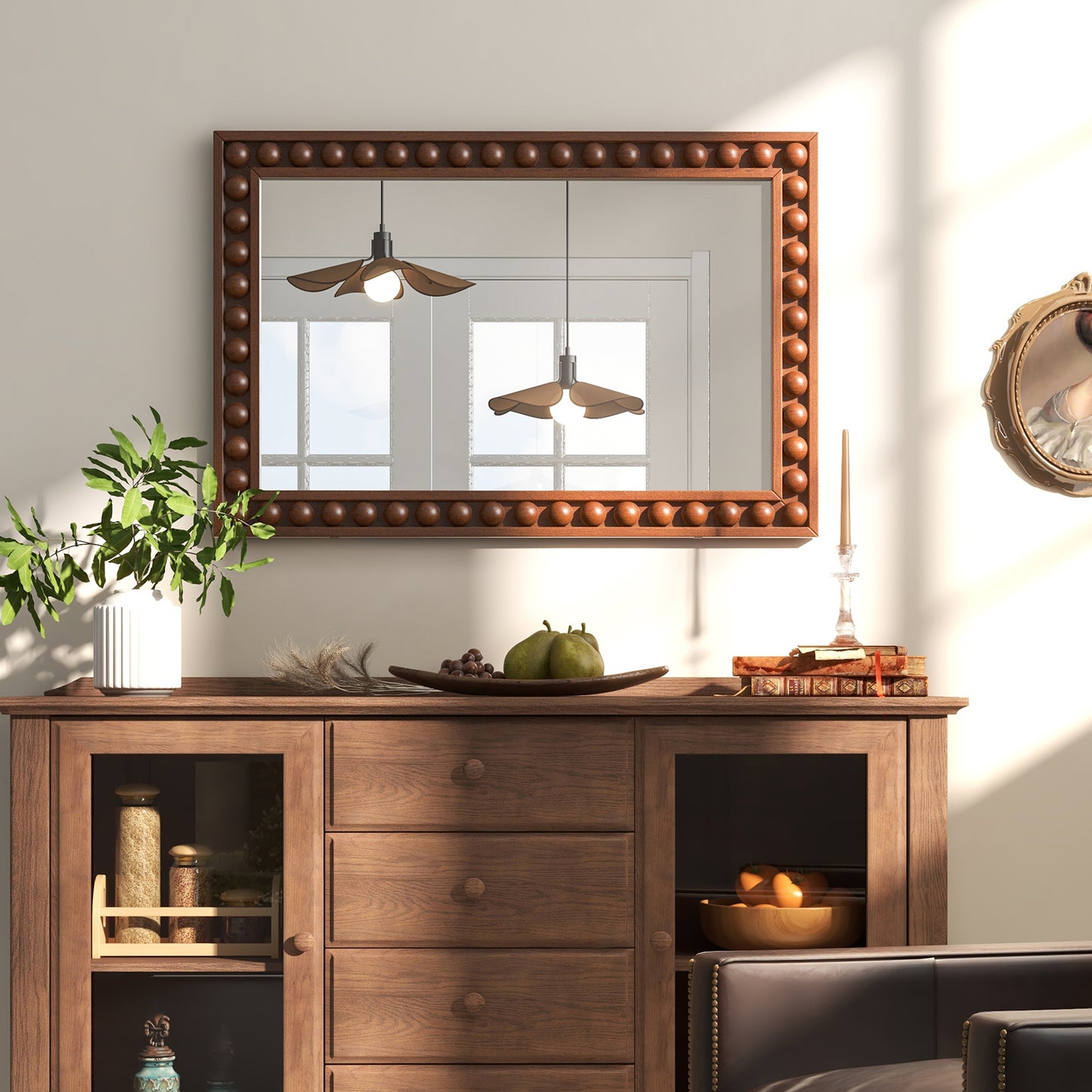 24 x 36 Inches Rustic Wall Mirror with Solid Wood Frame for Living Room Bedroom-Brown Kids Crystal