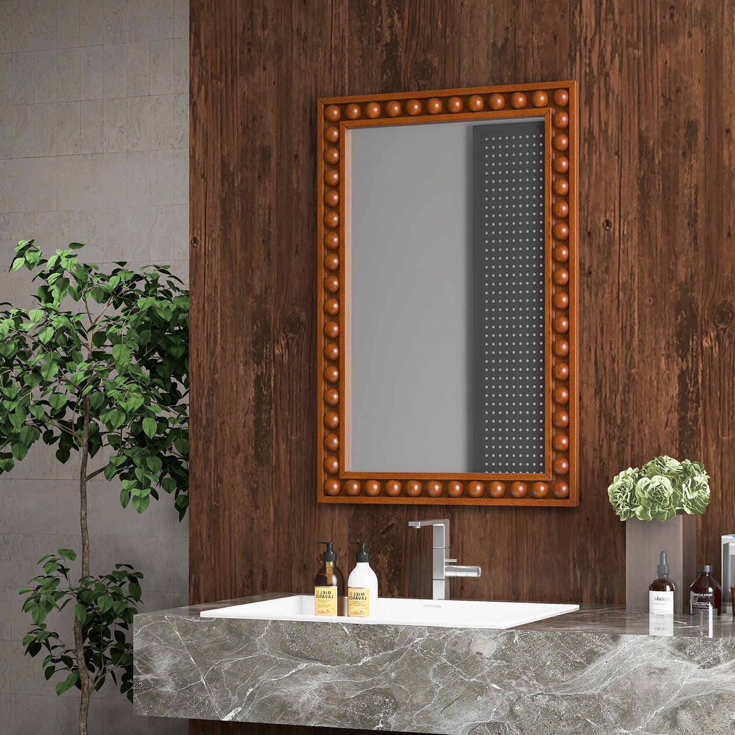 24 x 36 Inches Rustic Wall Mirror with Solid Wood Frame for Living Room Bedroom-Brown Kids Crystal