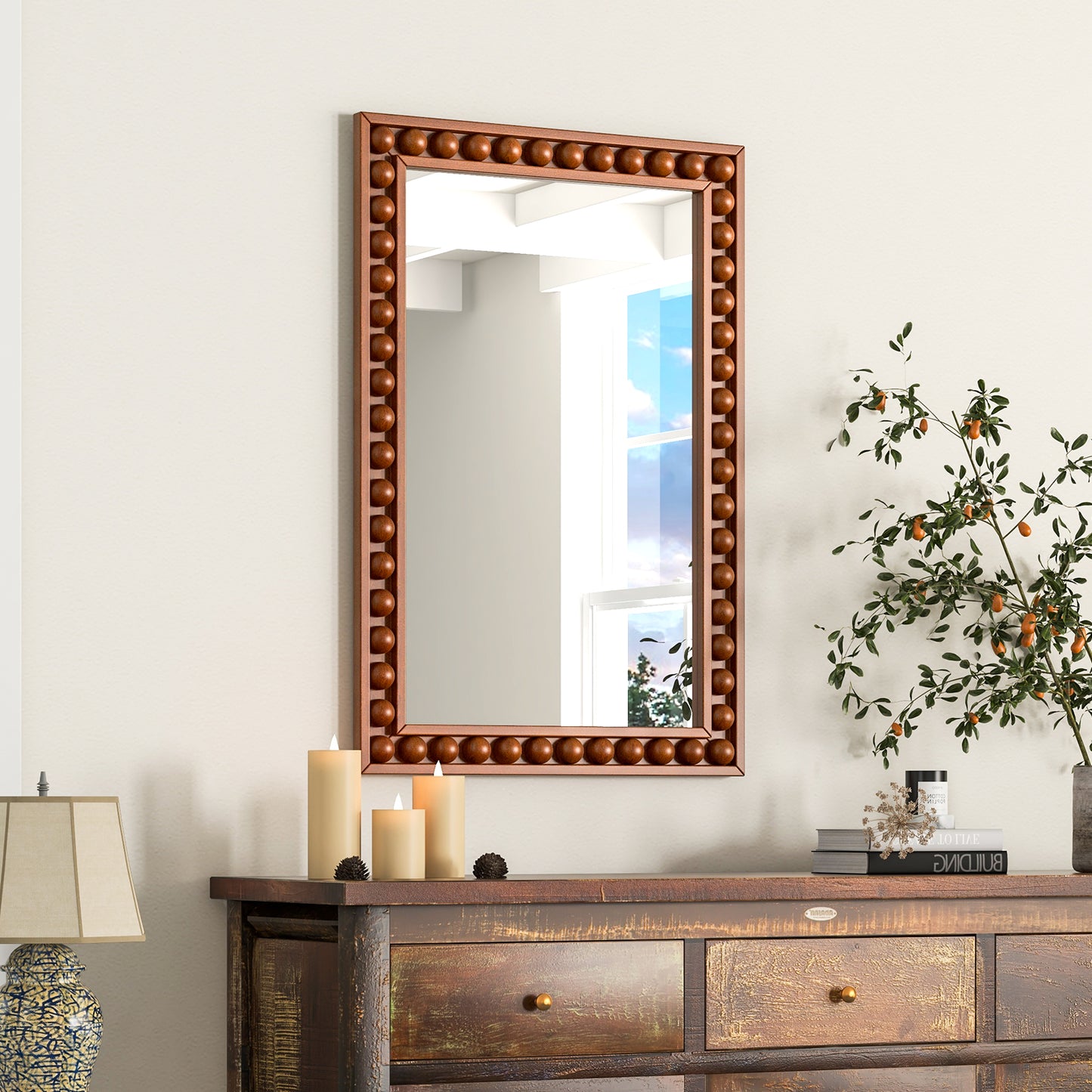 24 x 36 Inches Rustic Wall Mirror with Solid Wood Frame for Living Room Bedroom-Brown Kids Crystal