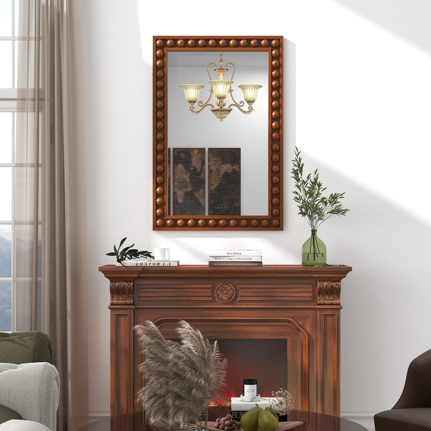 24 x 36 Inches Rustic Wall Mirror with Solid Wood Frame for Living Room Bedroom-Brown Kids Crystal