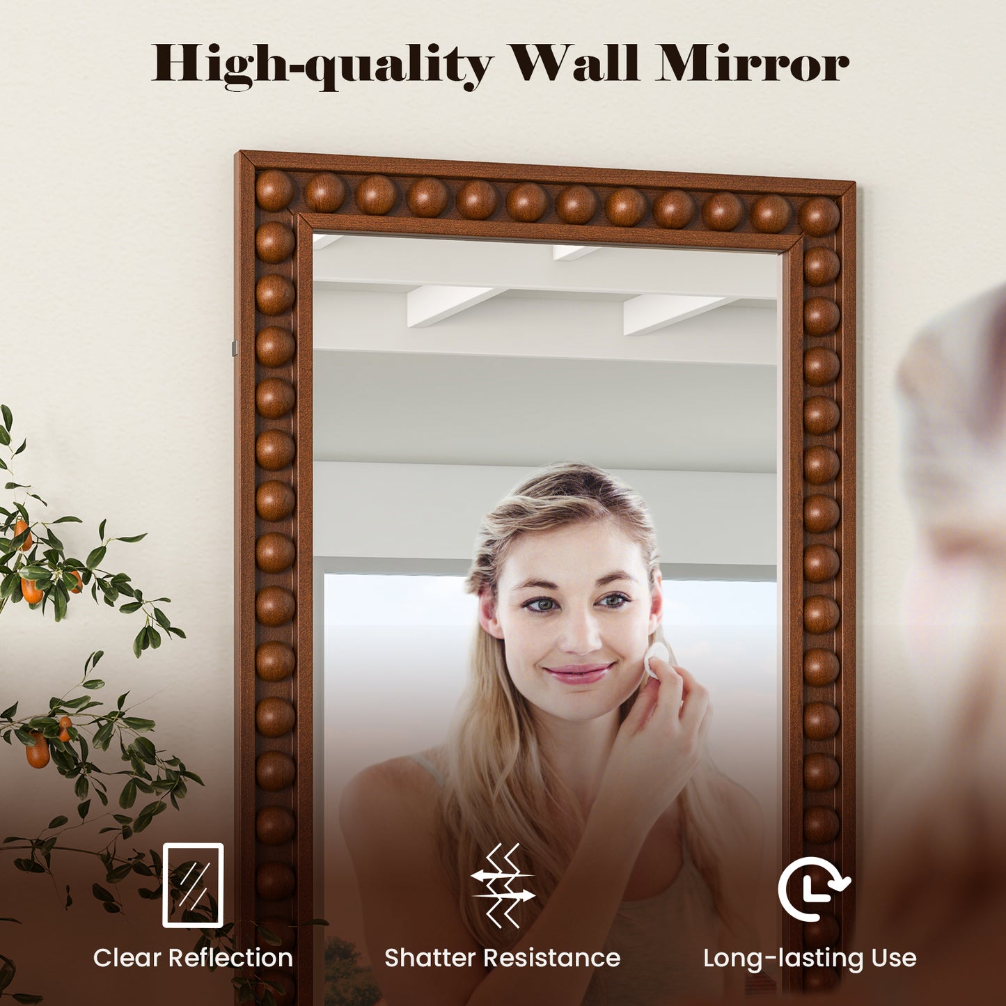 24 x 36 Inches Rustic Wall Mirror with Solid Wood Frame for Living Room Bedroom-Brown Kids Crystal