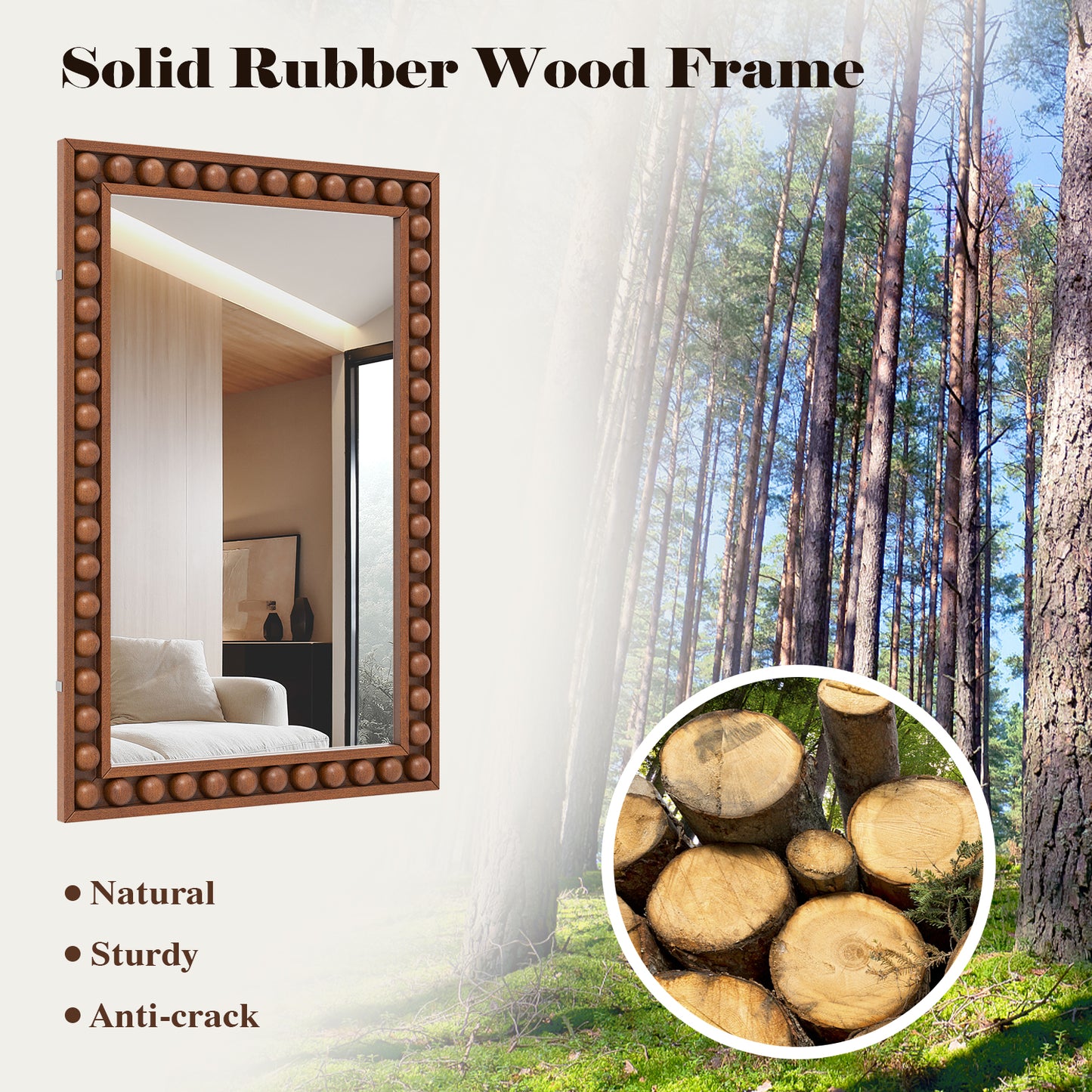 24 x 36 Inches Rustic Wall Mirror with Solid Wood Frame for Living Room Bedroom-Brown Kids Crystal