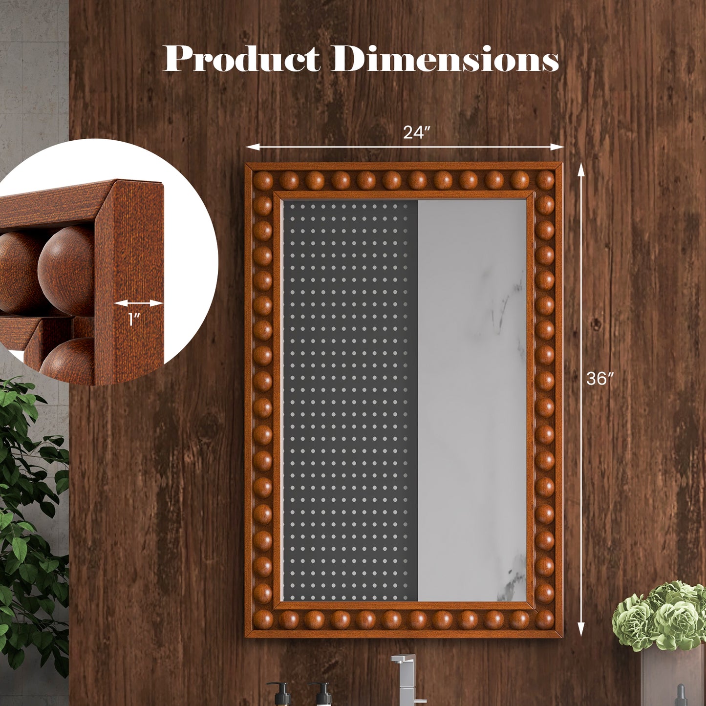 24 x 36 Inches Rustic Wall Mirror with Solid Wood Frame for Living Room Bedroom-Brown Kids Crystal