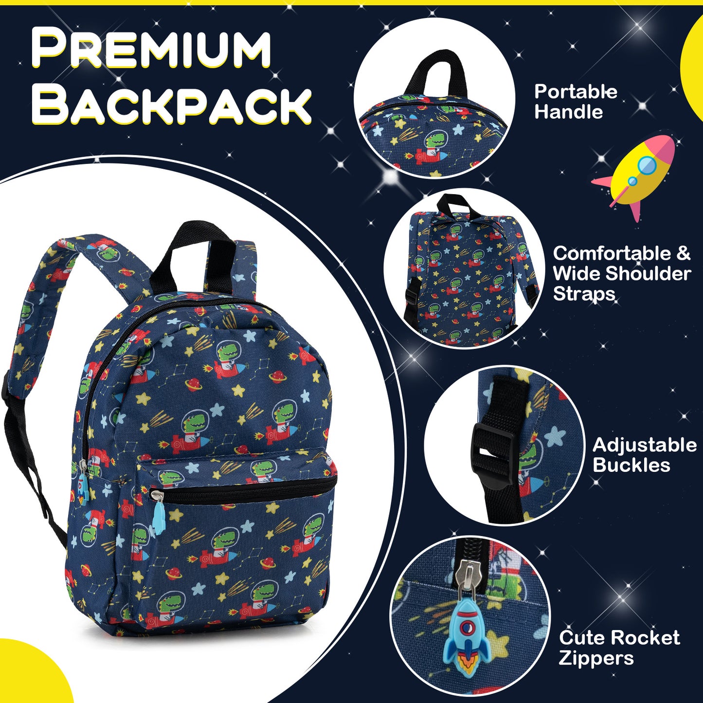 5 Piece Kids Luggage Set with Backpack Neck Pillow Name Tag Lunch Bag-Dark Blue Kids Crystal