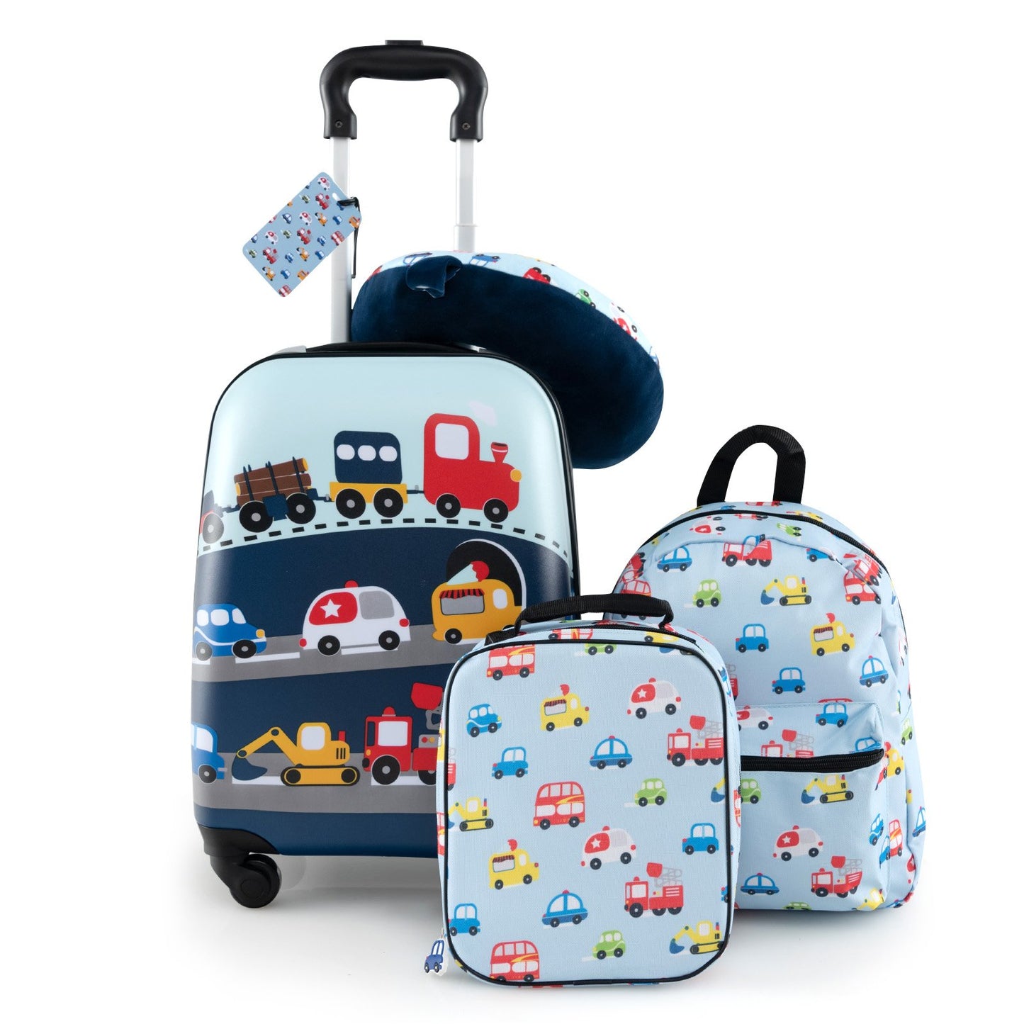 5 Piece Kids Luggage Set with Backpack Neck Pillow Name Tag Lunch Bag-Blue Kids Crystal