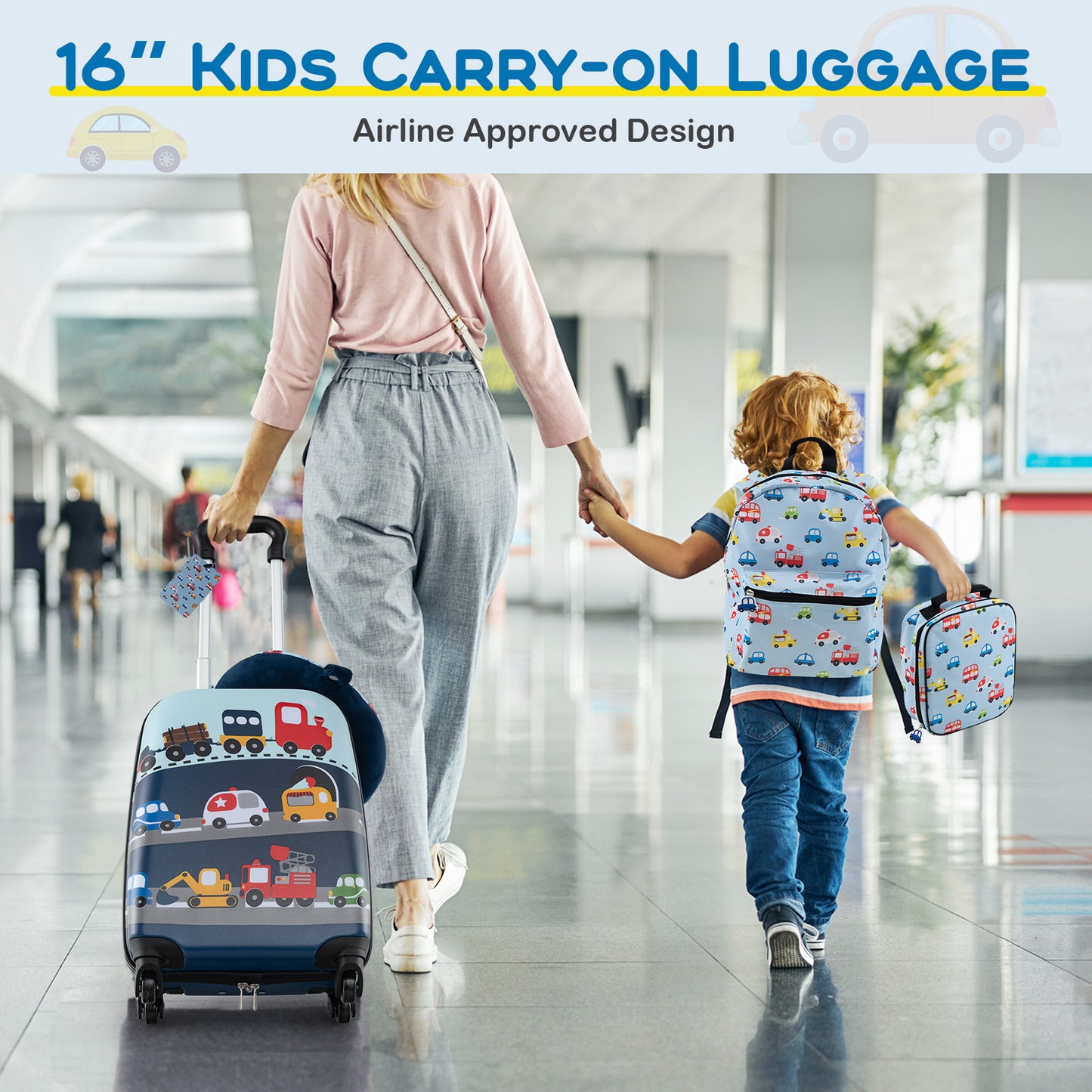 5 Piece Kids Luggage Set with Backpack Neck Pillow Name Tag Lunch Bag-Blue Kids Crystal