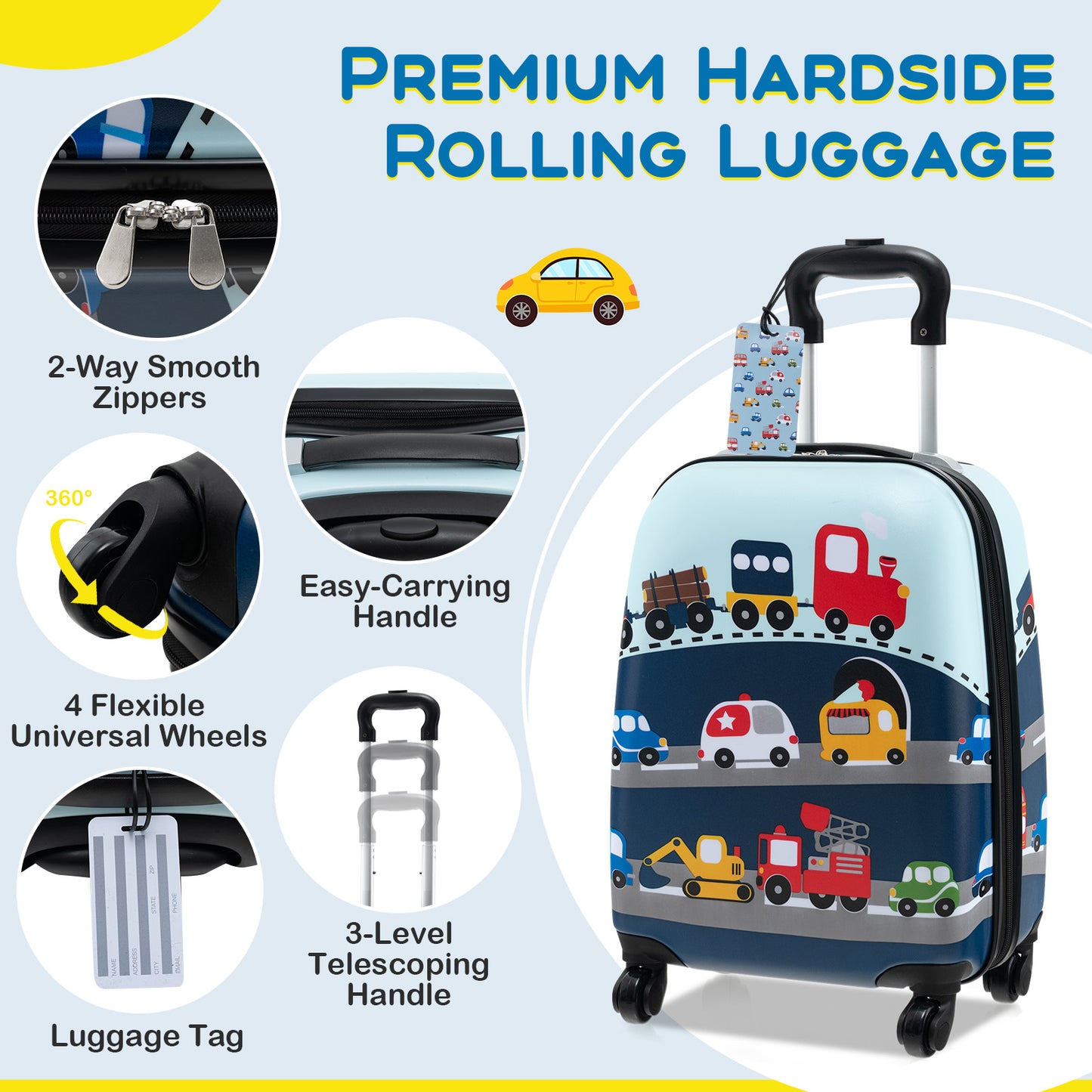 5 Piece Kids Luggage Set with Backpack Neck Pillow Name Tag Lunch Bag-Blue Kids Crystal