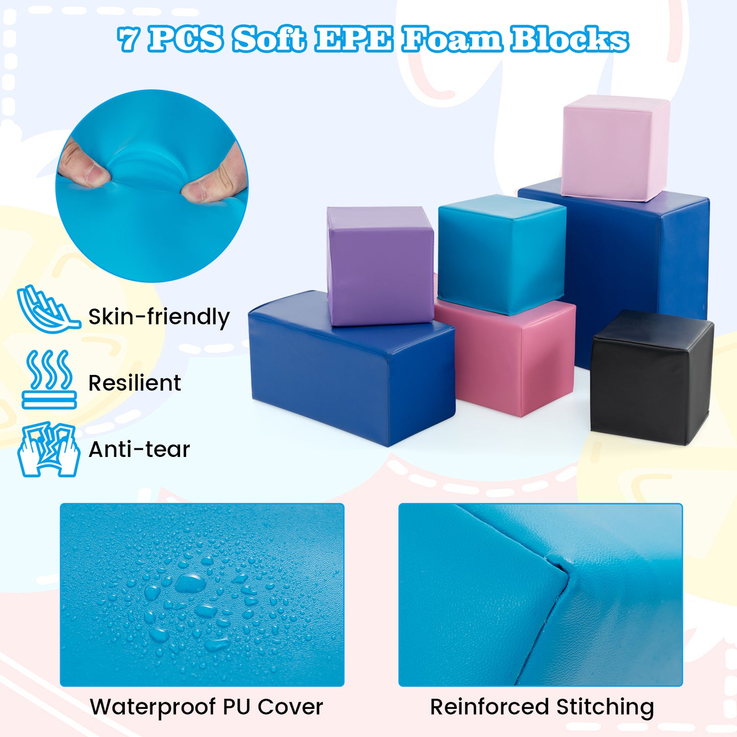 7-Piece Big Foam Building Blocks for Toddlers and Kids Kids Crystal