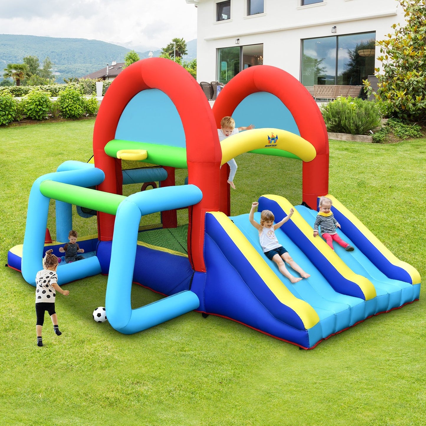 Inflatable Jumping Castle Bounce House with Dual Slides without Blower Kids Crystal