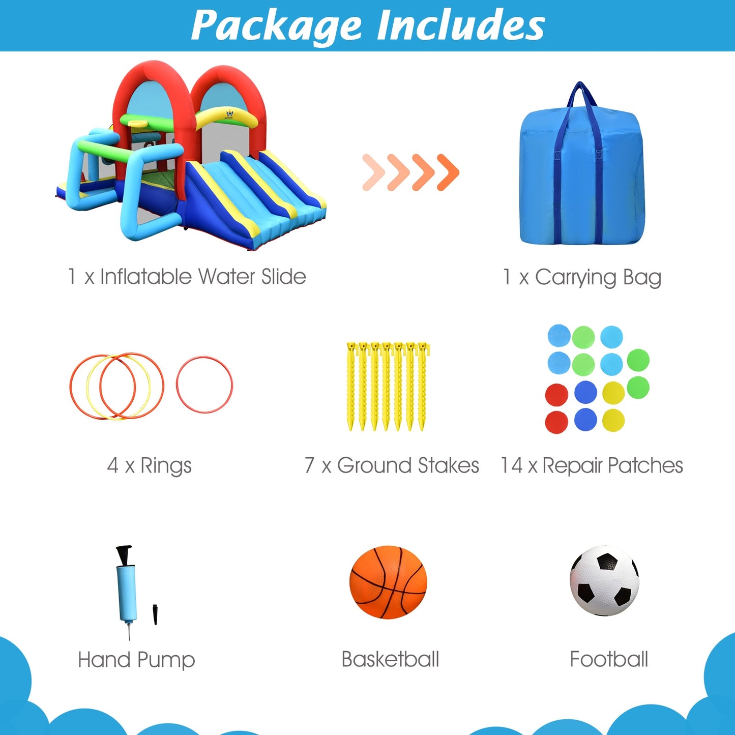 Inflatable Jumping Castle Bounce House with Dual Slides without Blower Kids Crystal
