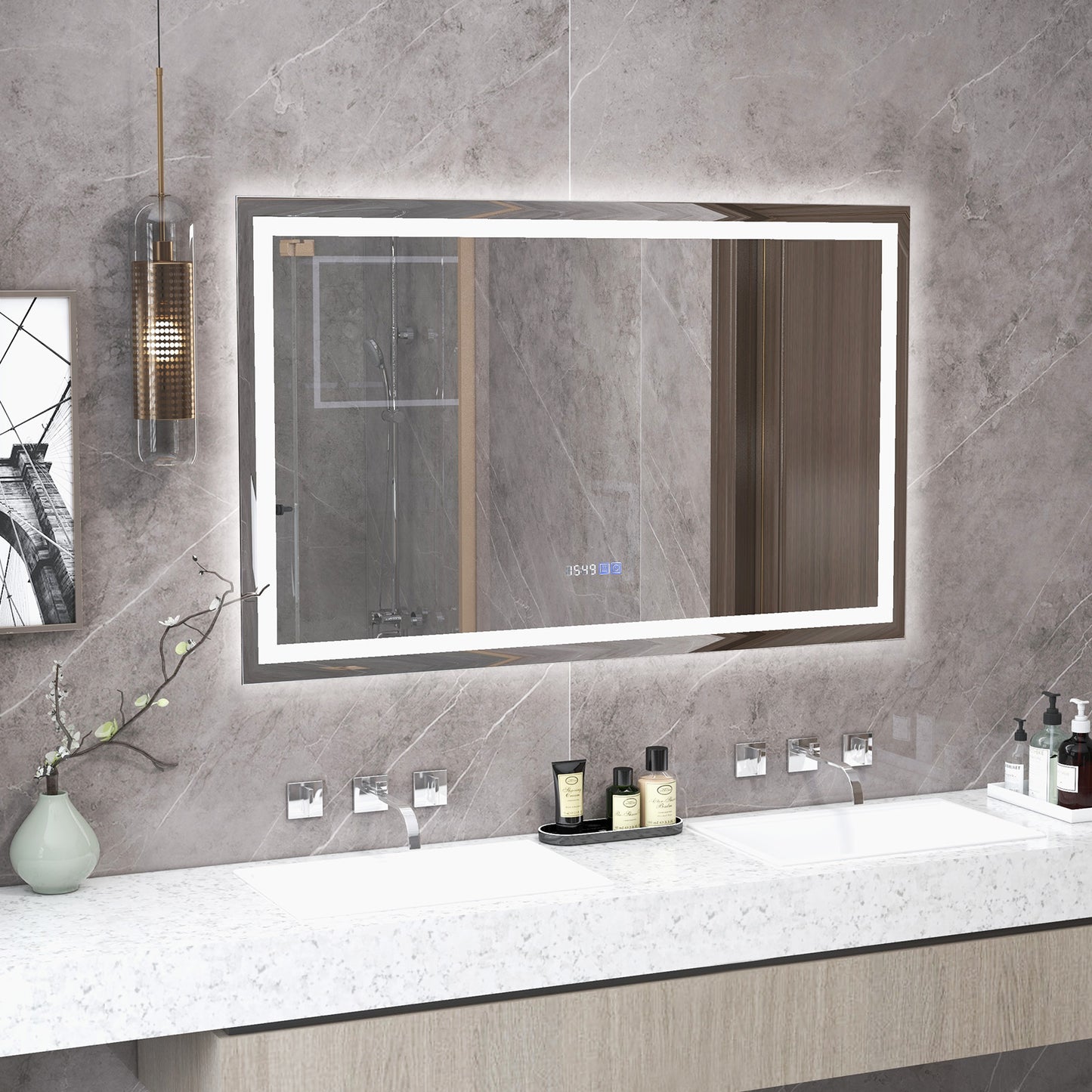 LED Bathroom Mirror Wall Mounted Rectangle Mirror with 3-Color Dimmable Lights-L Kids Crystal