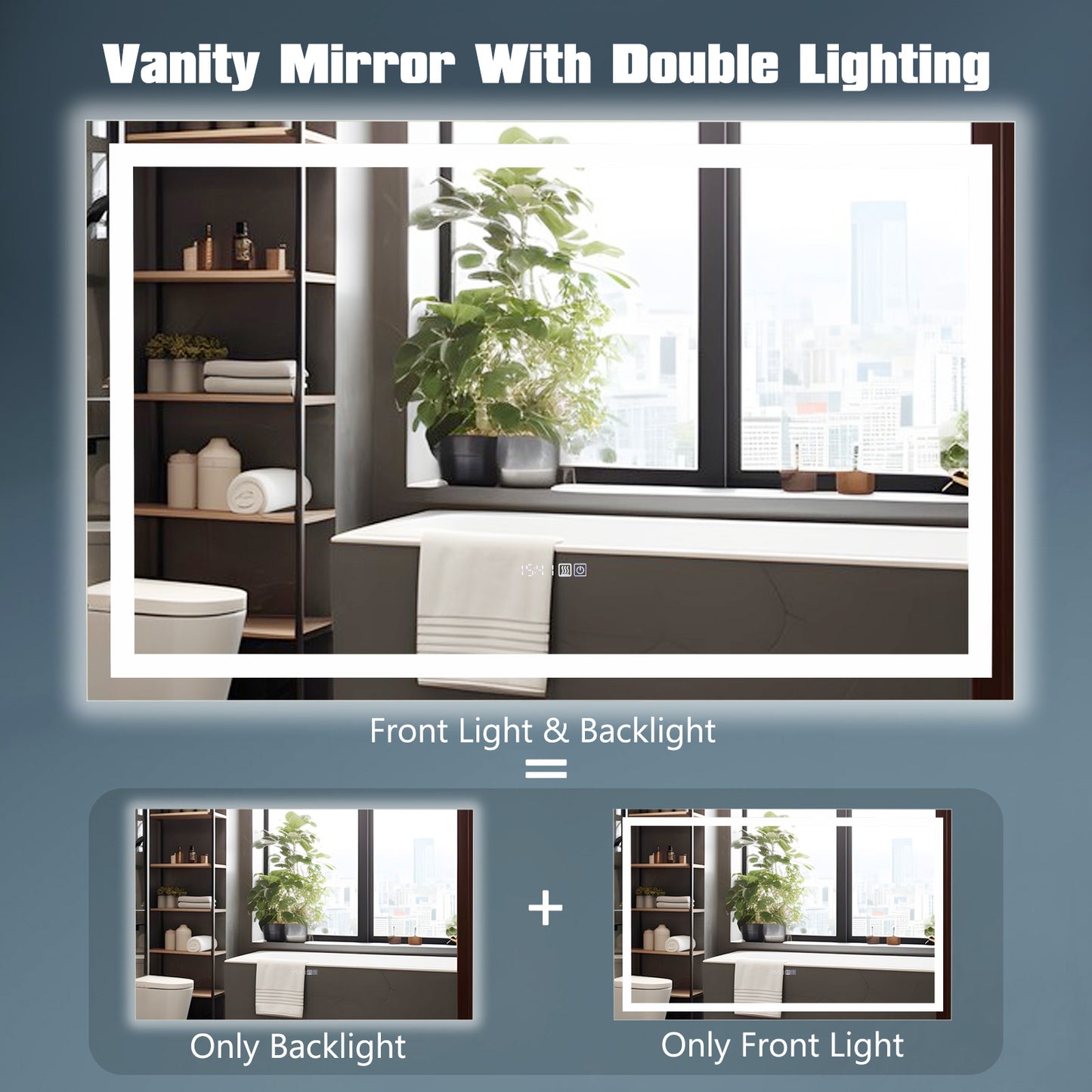 LED Bathroom Mirror Wall Mounted Rectangle Mirror with 3-Color Dimmable Lights-L Kids Crystal