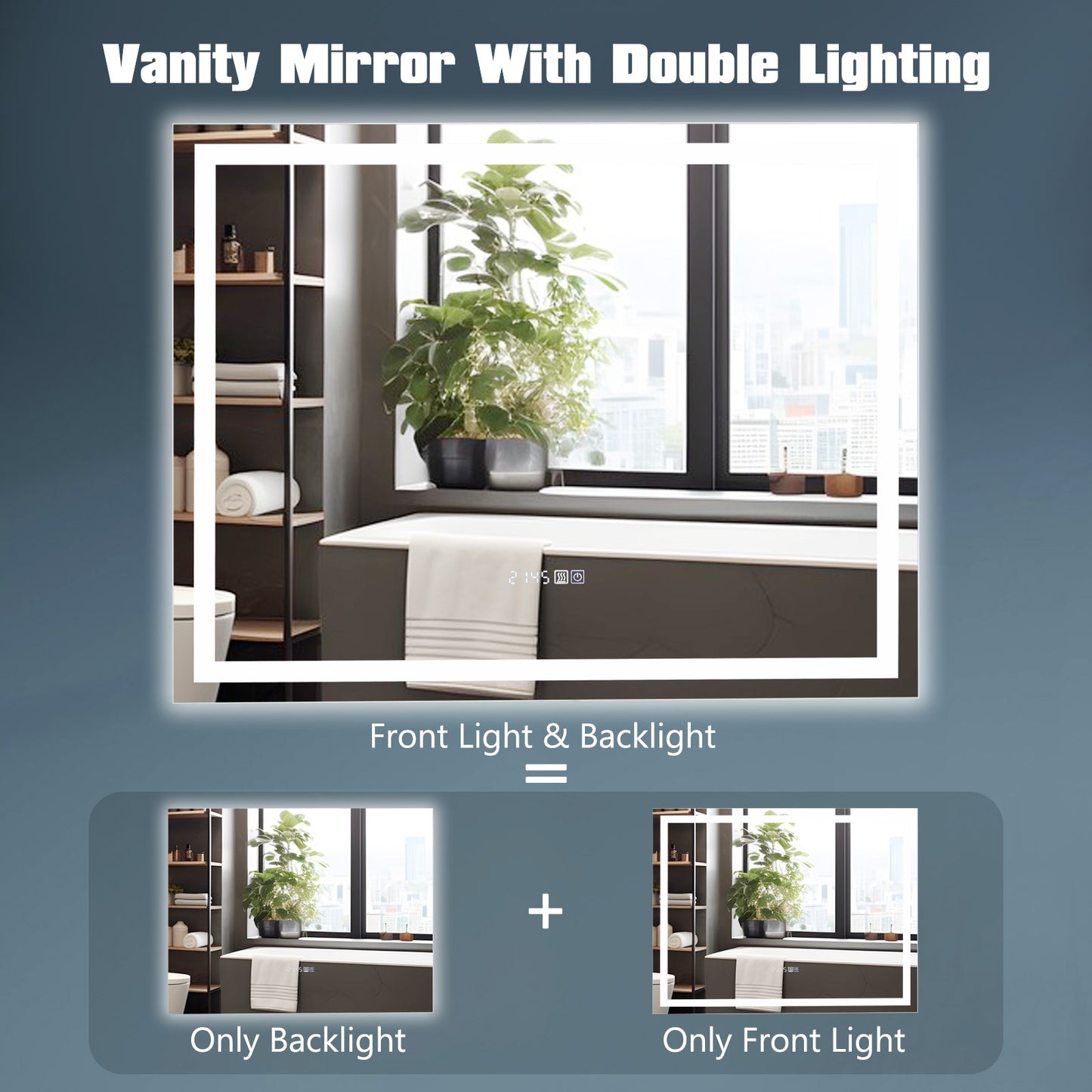 LED Bathroom Mirror Wall Mounted Rectangle Mirror with 3-Color Dimmable Lights-M Kids Crystal