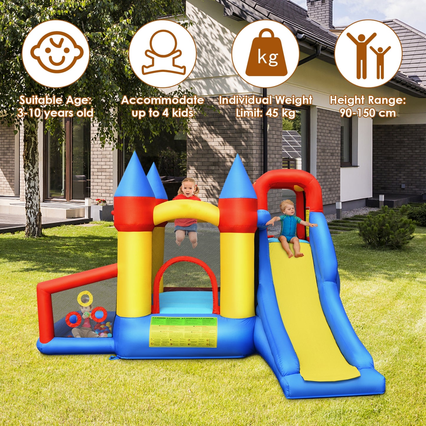 Inflatable Bounce House with Basketball Rim and 780W Blower Kids Crystal
