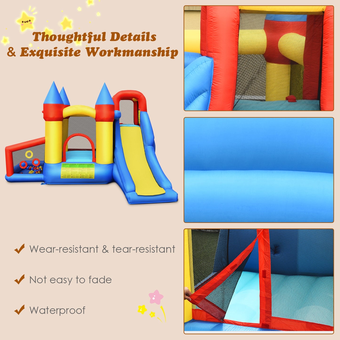 Inflatable Bounce House with Basketball Rim and 780W Blower Kids Crystal