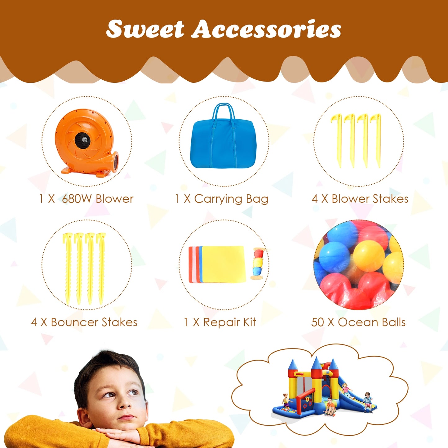 Inflatable Bounce House with Basketball Rim and 780W Blower Kids Crystal