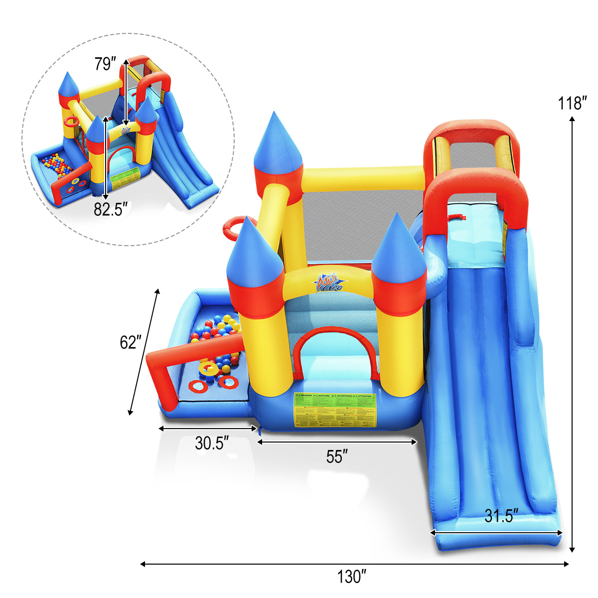 Inflatable Bounce House with Basketball Rim and 780W Blower Kids Crystal