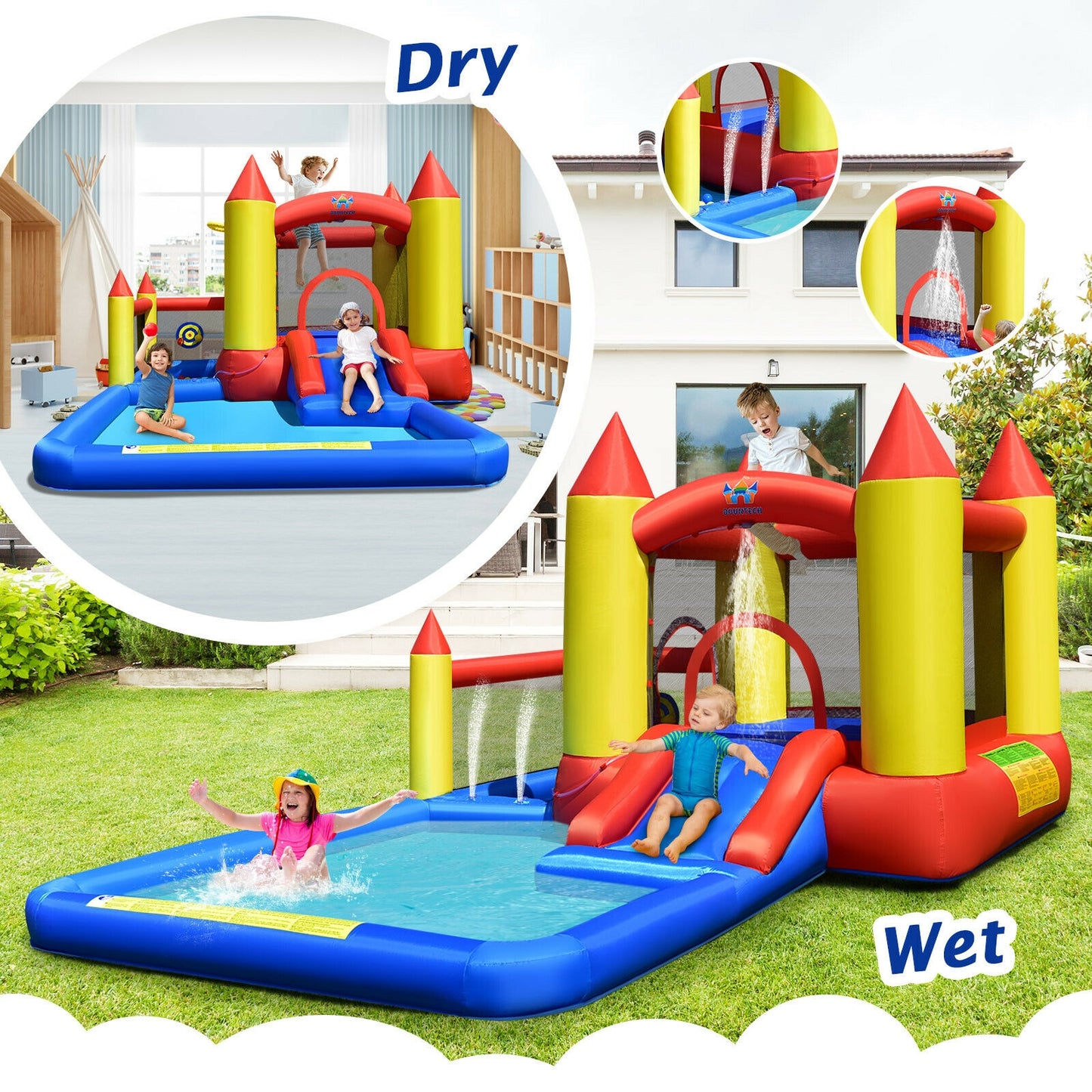 Inflatable Water Slide Castle Kids Bounce House with 480W Blower Kids Crystal