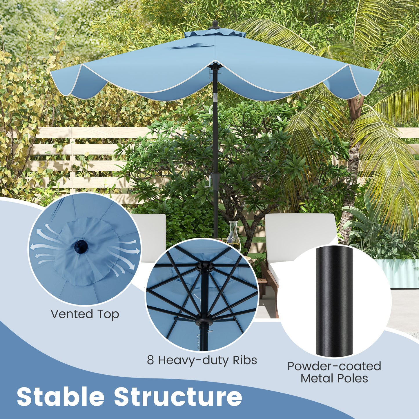 9 FT Patio Umbrella with Crank Handle and Push Button Tilt-Navy Kids Crystal