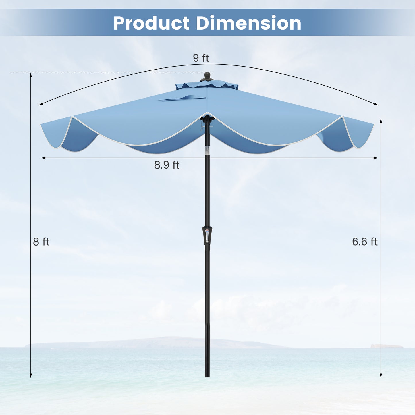 9 FT Patio Umbrella with Crank Handle and Push Button Tilt-Navy Kids Crystal