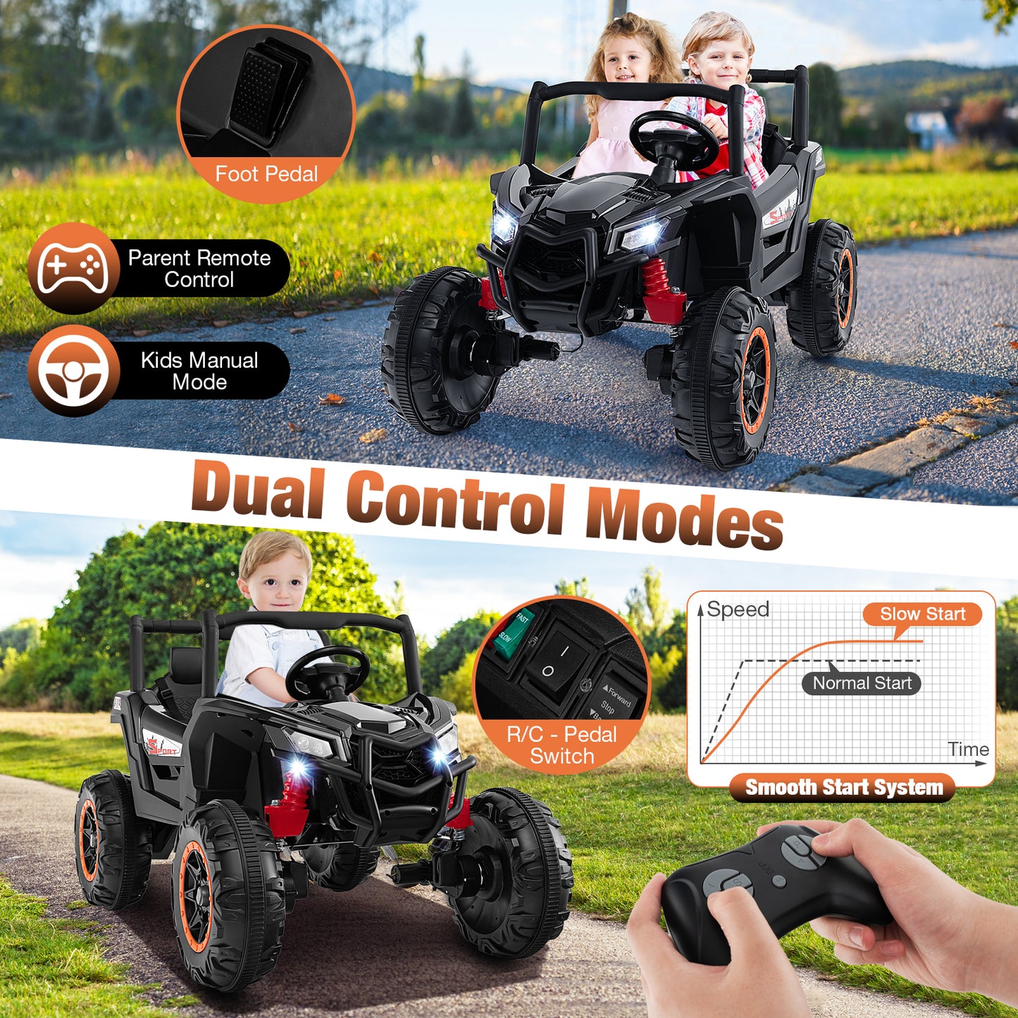 2-Seater Kids Ride on UTV with 2.4G Remote Control for over 3 Years Old Children-Black Kids Crystal