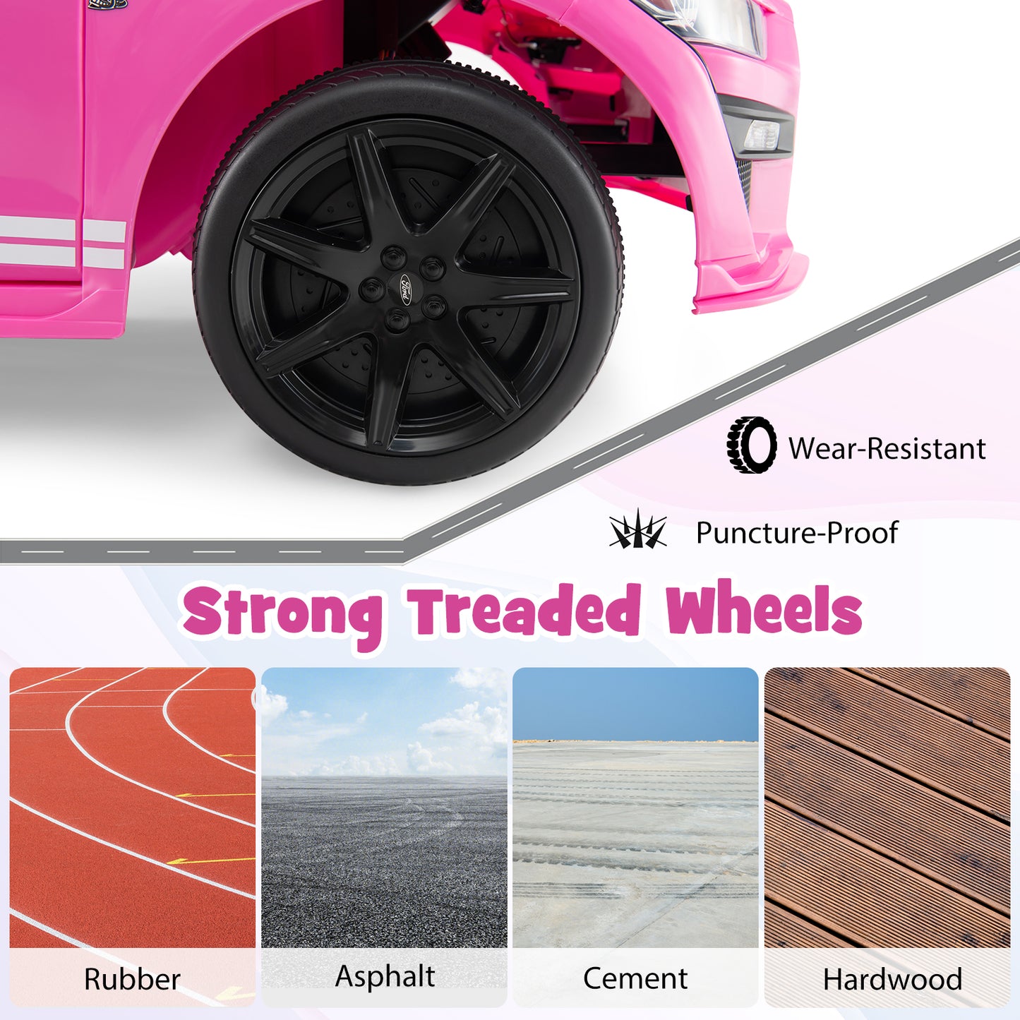 12V Licensed Ford Mustang Shelby GT500 Kids Ride on Car with Remote Control for Kids Aged 3-8-Pink Kids Crystal