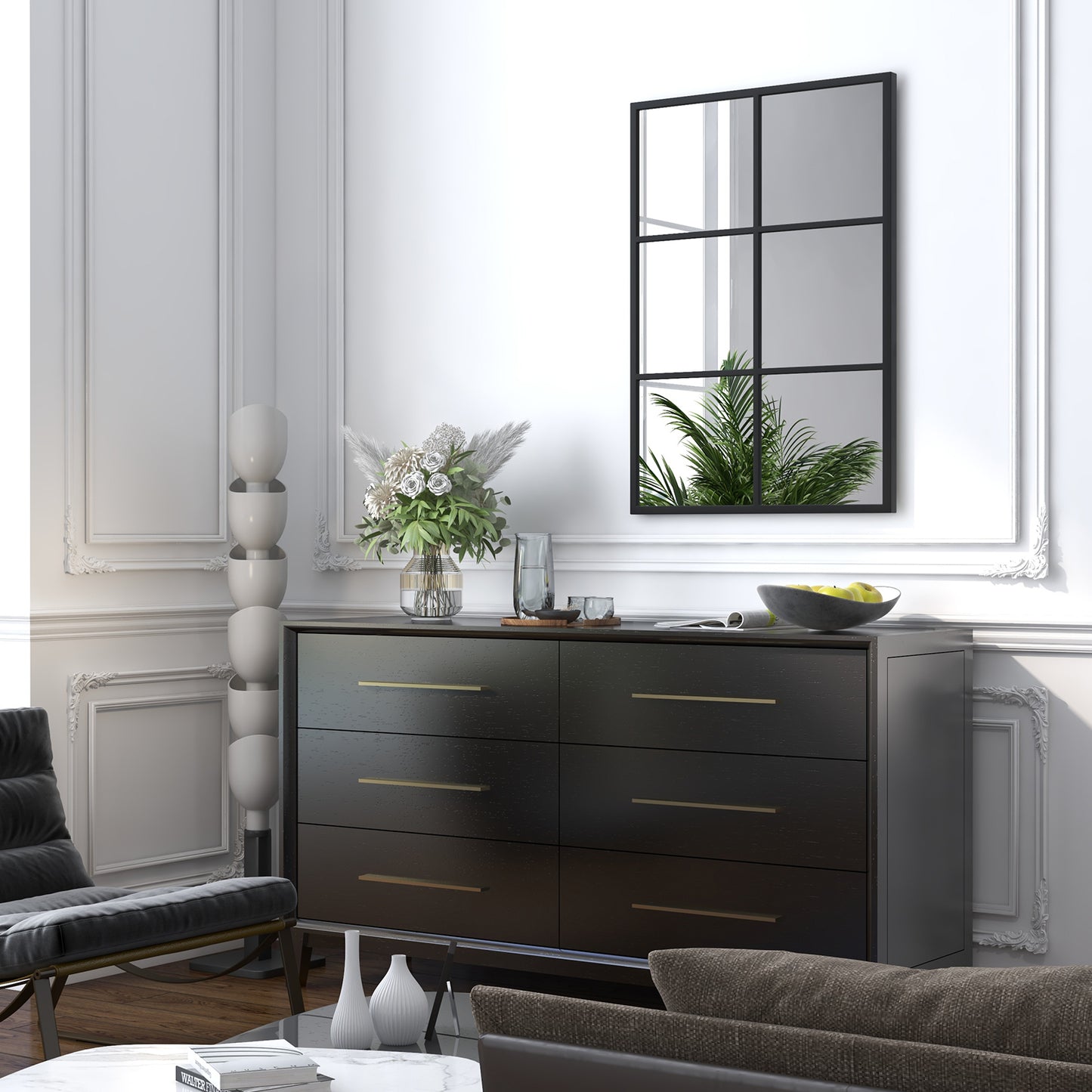 3-Layered Decorative Wall Mirror with Metal Frame for Dining Living Room-Black Kids Crystal