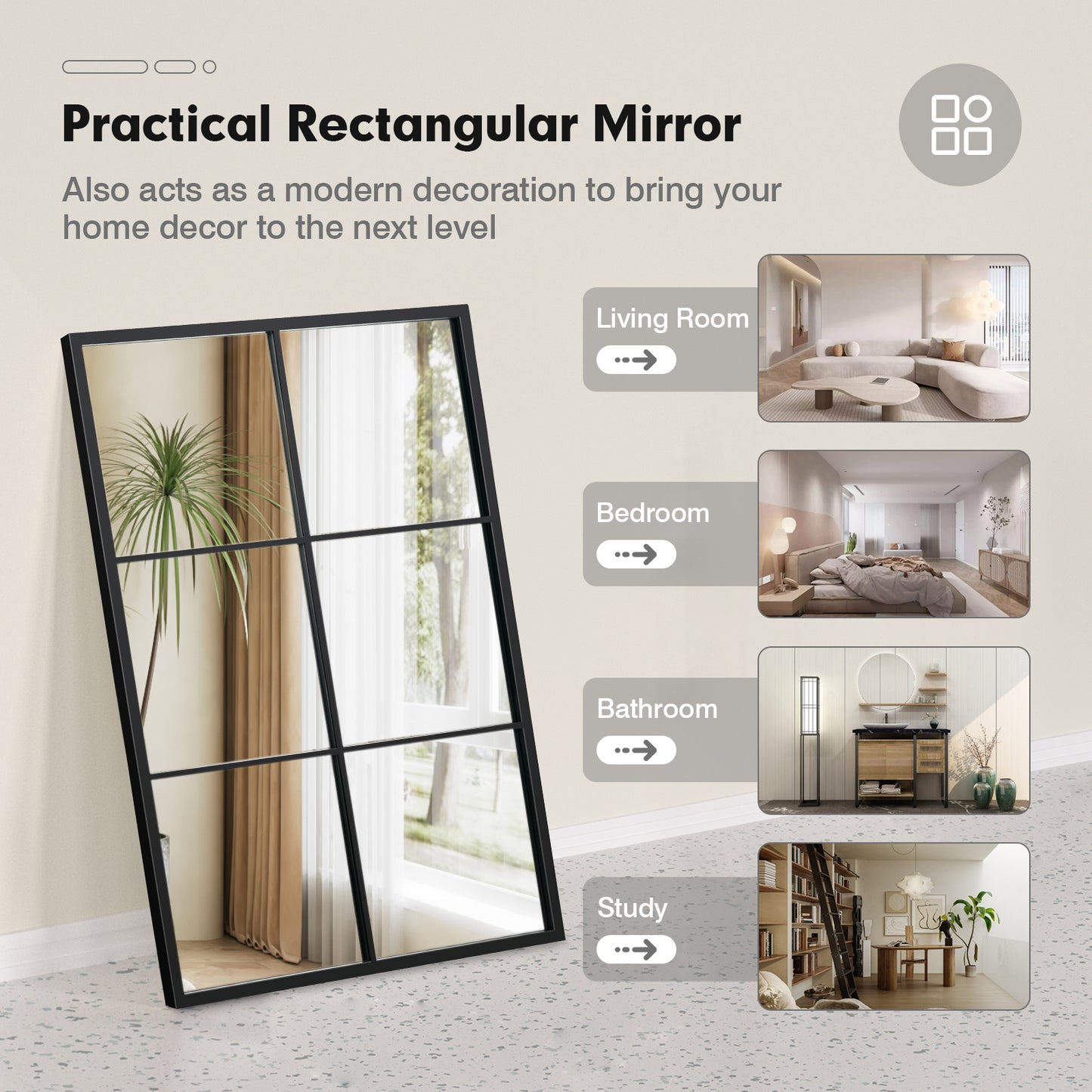 3-Layered Decorative Wall Mirror with Metal Frame for Dining Living Room-Black Kids Crystal