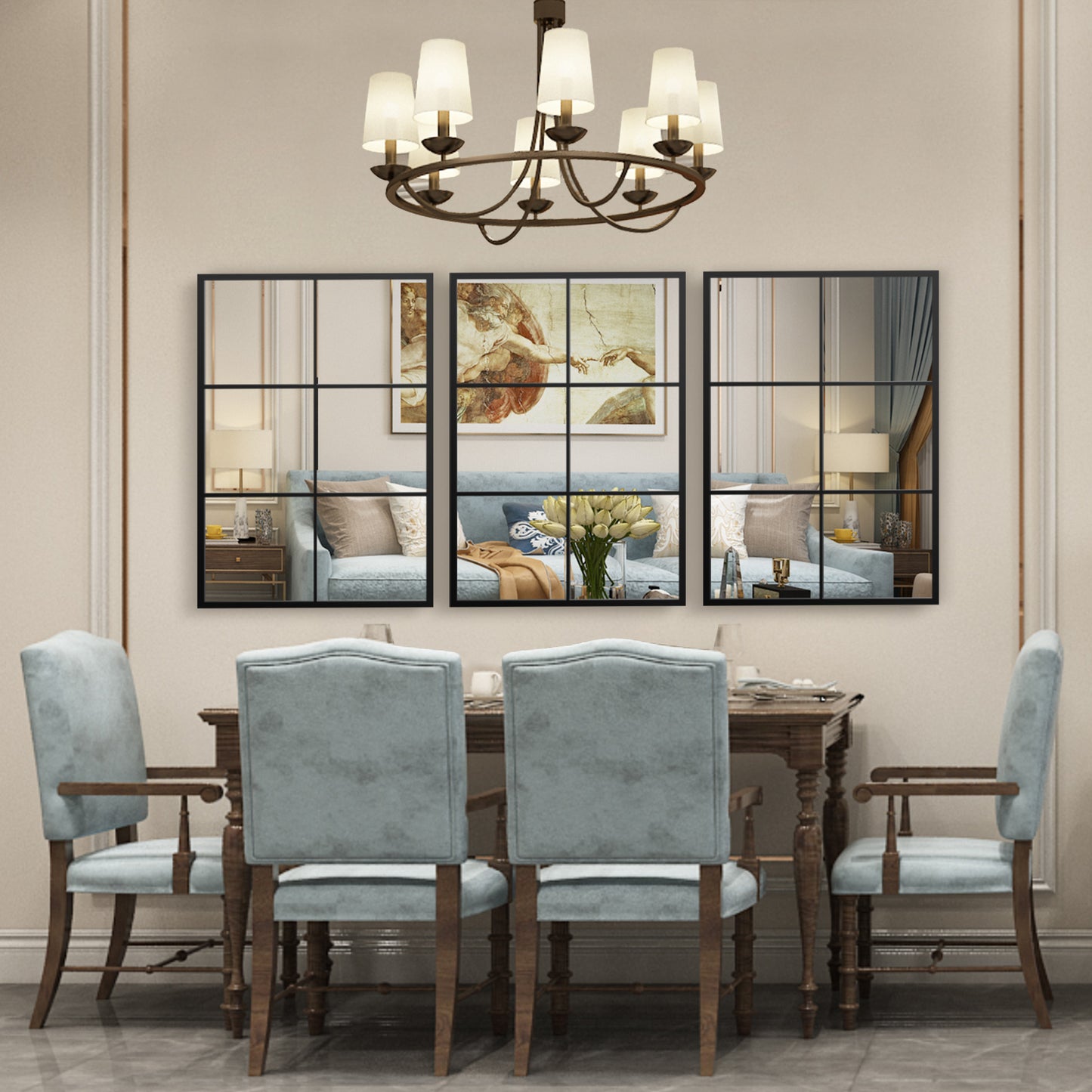 3-Layered Decorative Wall Mirror with Metal Frame for Dining Living Room-Black Kids Crystal