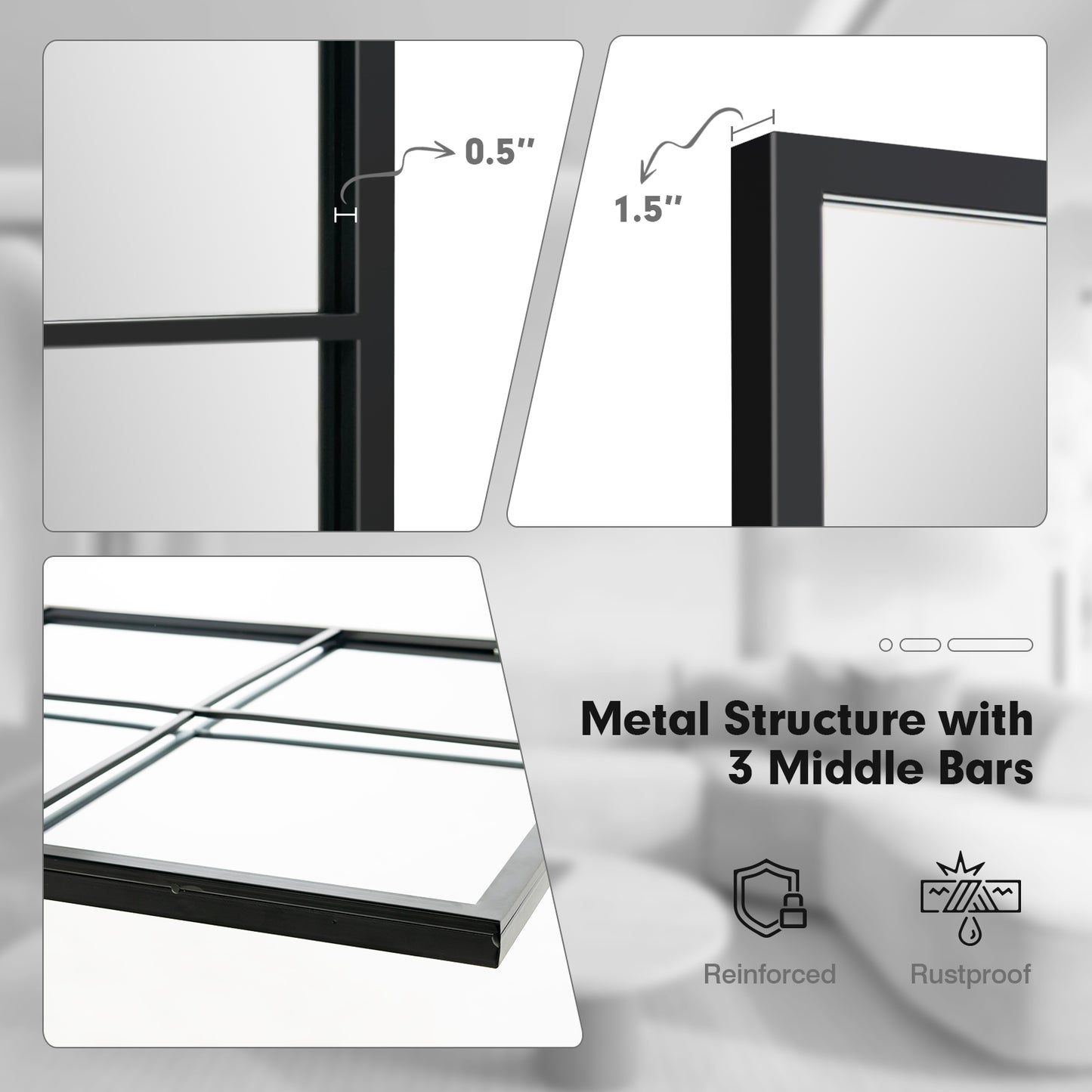 3-Layered Decorative Wall Mirror with Metal Frame for Dining Living Room-Black Kids Crystal