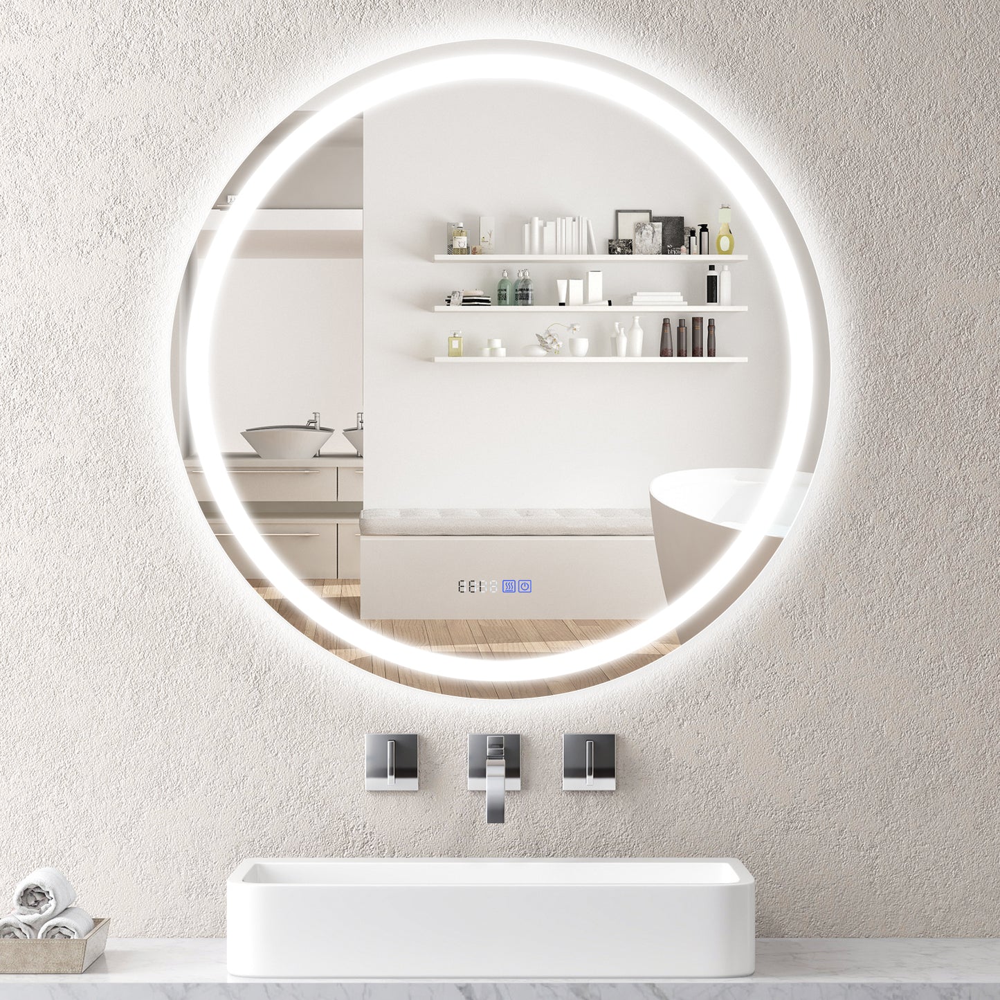 32 Inch Anti-Fog Bathroom Wall Mirror with 3-Color LED Lights Kids Crystal