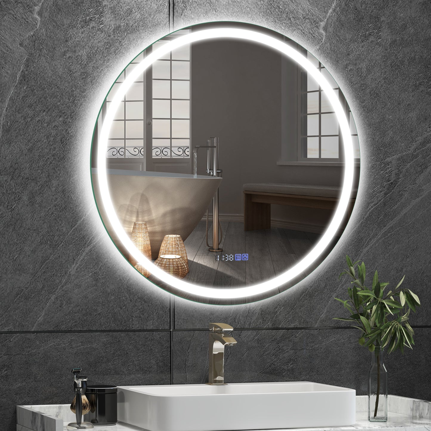 32 Inch Anti-Fog Bathroom Wall Mirror with 3-Color LED Lights Kids Crystal