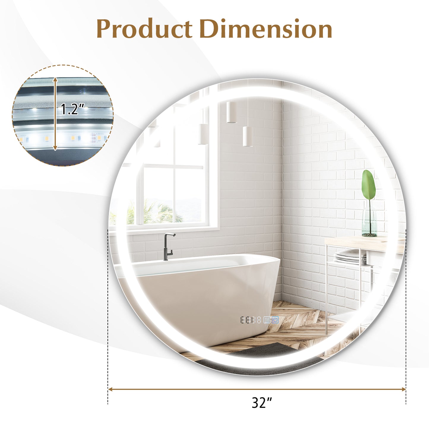 32 Inch Anti-Fog Bathroom Wall Mirror with 3-Color LED Lights Kids Crystal