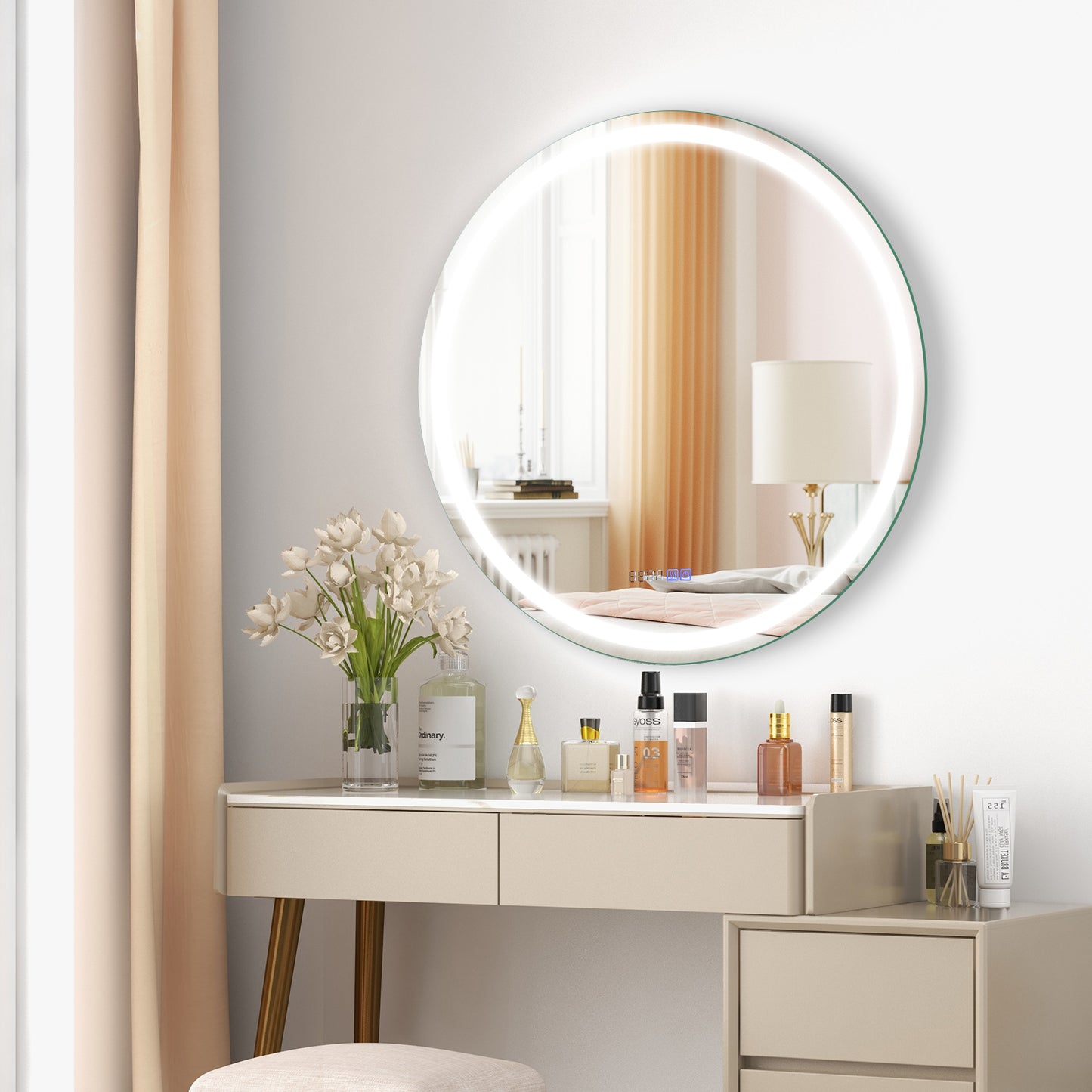 32 Inch Anti-Fog Bathroom Wall Mirror with 3-Color LED Lights Kids Crystal