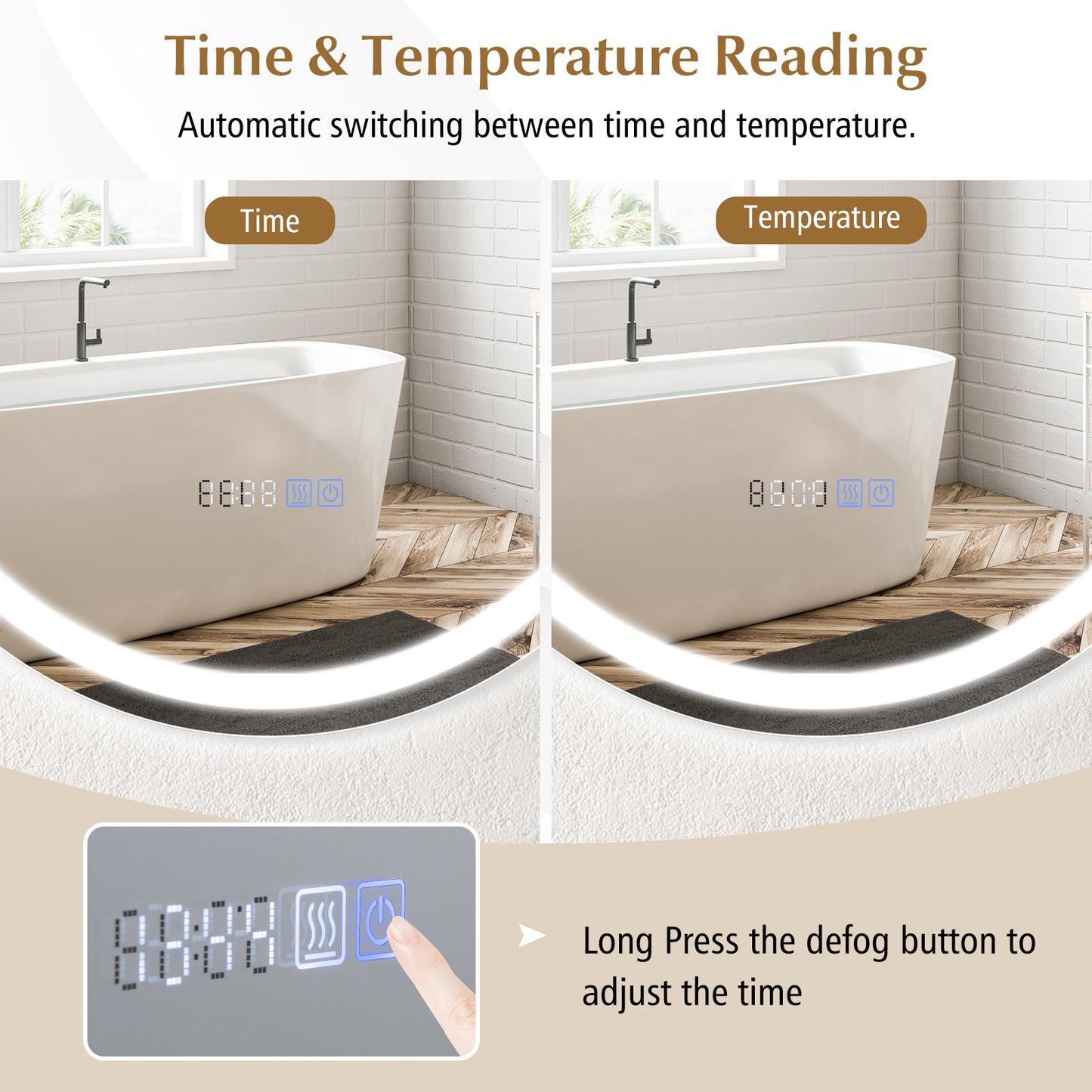 32 Inch Anti-Fog Bathroom Wall Mirror with 3-Color LED Lights Kids Crystal