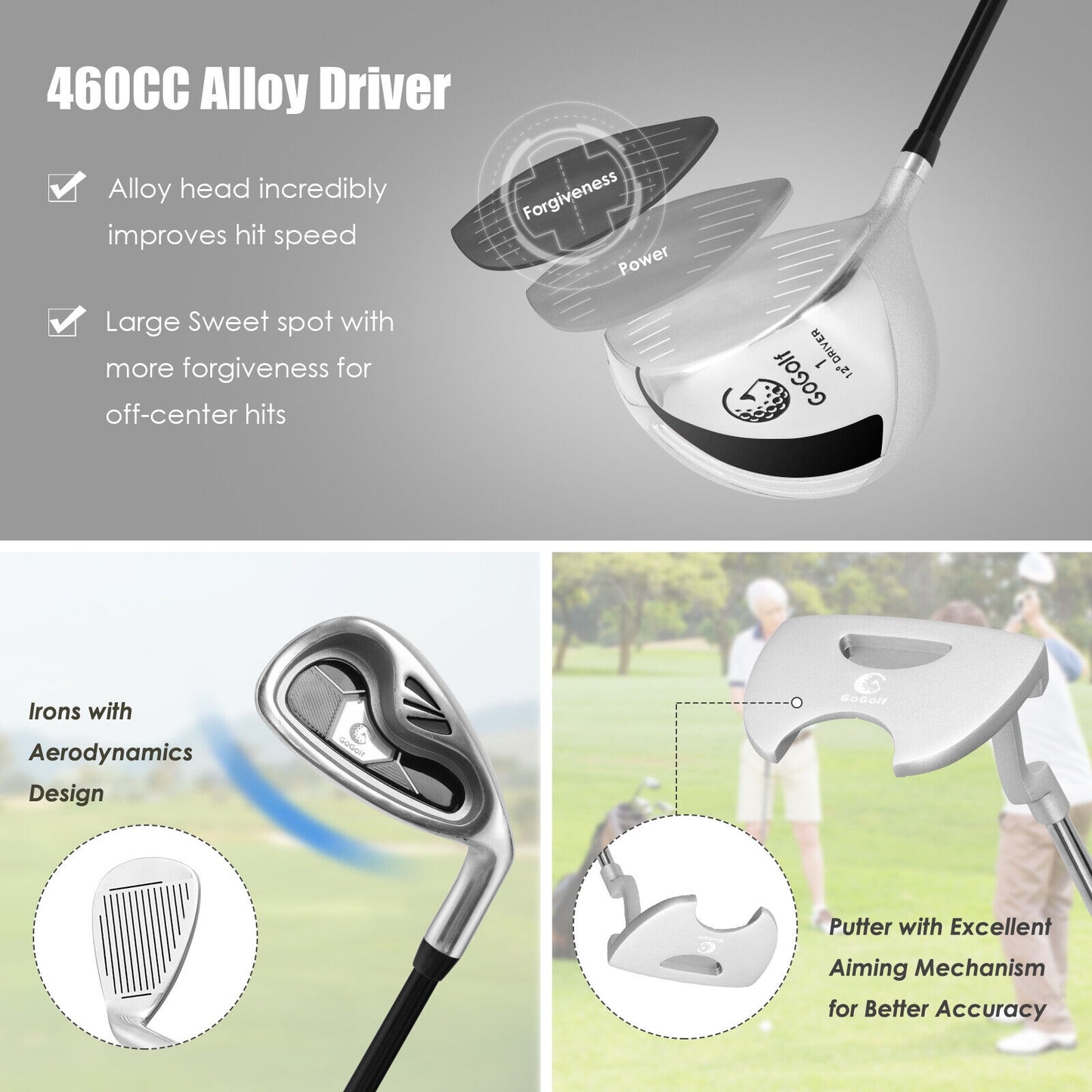 10 Pieces Womens Complete Golf Club Set with Alloy Driver Kids Crystal