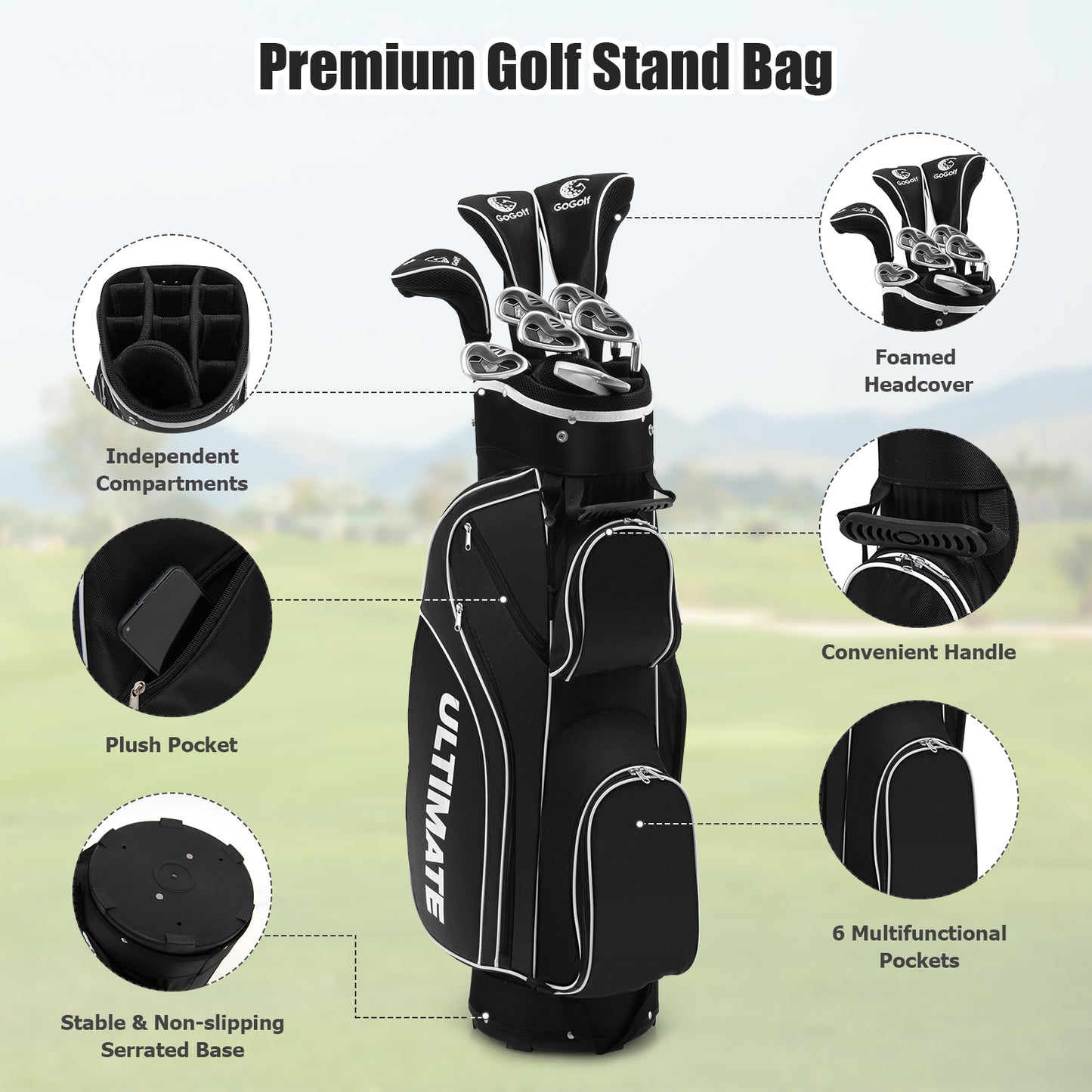 10 Pieces Womens Complete Golf Club Set with Alloy Driver Kids Crystal