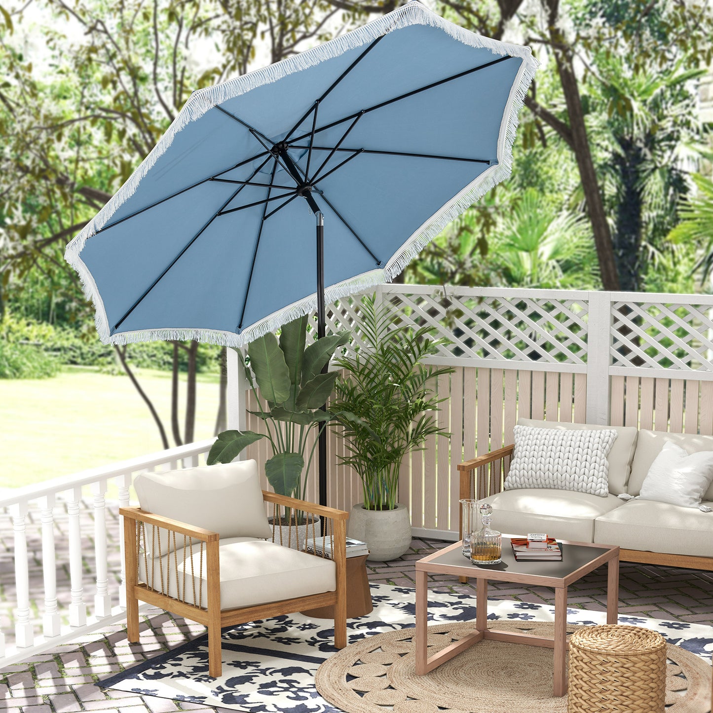 9 FT Patio Umbrella with Sun-Protective Canopy for Patio Garden Pool-Navy Kids Crystal