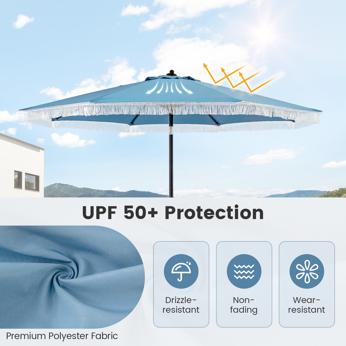 9 FT Patio Umbrella with Sun-Protective Canopy for Patio Garden Pool-Navy Kids Crystal